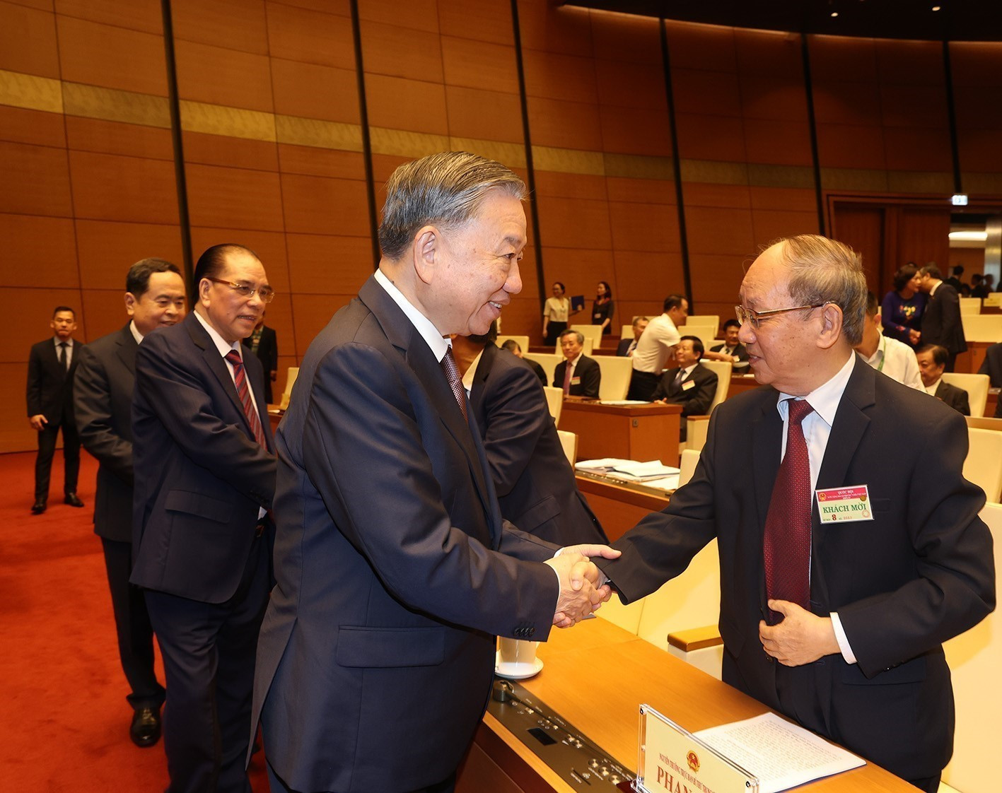 Tổng Bí thư, Chủ tịch nước Tô Lâm cùng các đồng chí lãnh đạo và nguyên lãnh đạo Đảng, Nhà nước dự Kỳ họp thứ 8, Quốc hội khóa XV. Ảnh: Trí Dũng – TTXVN
