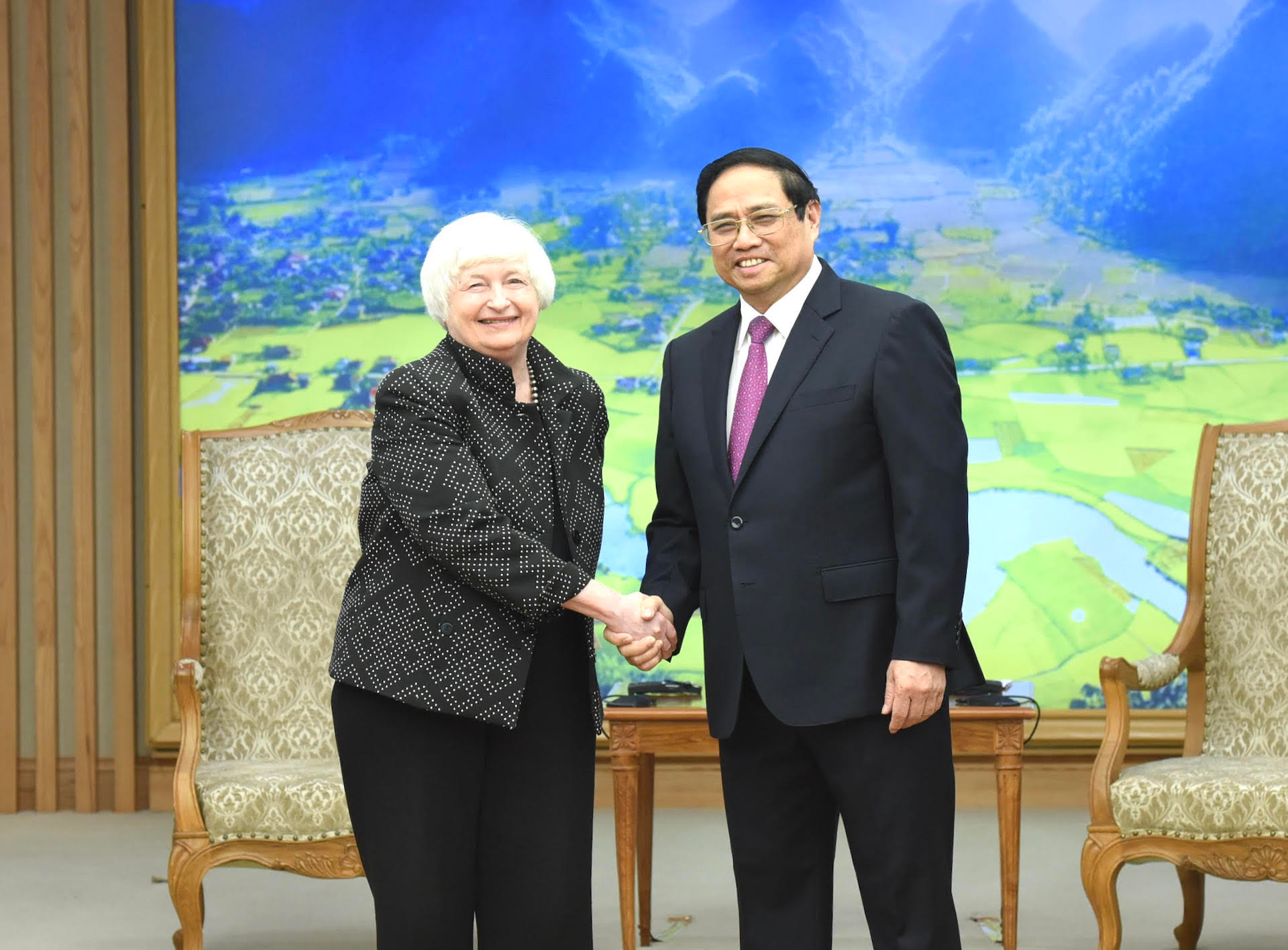 Thủ tướng Phạm Minh Chính tiếp Bộ trưởng Tài chính Hoa Kỳ Janet Yellen.