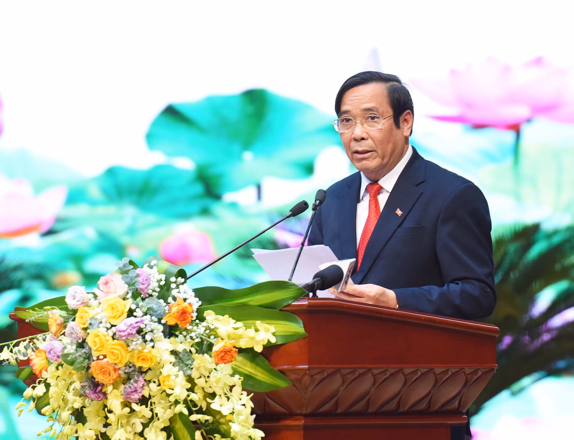 Chủ tịch Hội Người cao tuổi Việt Nam Nguyễn Thanh Bình phát biểu.