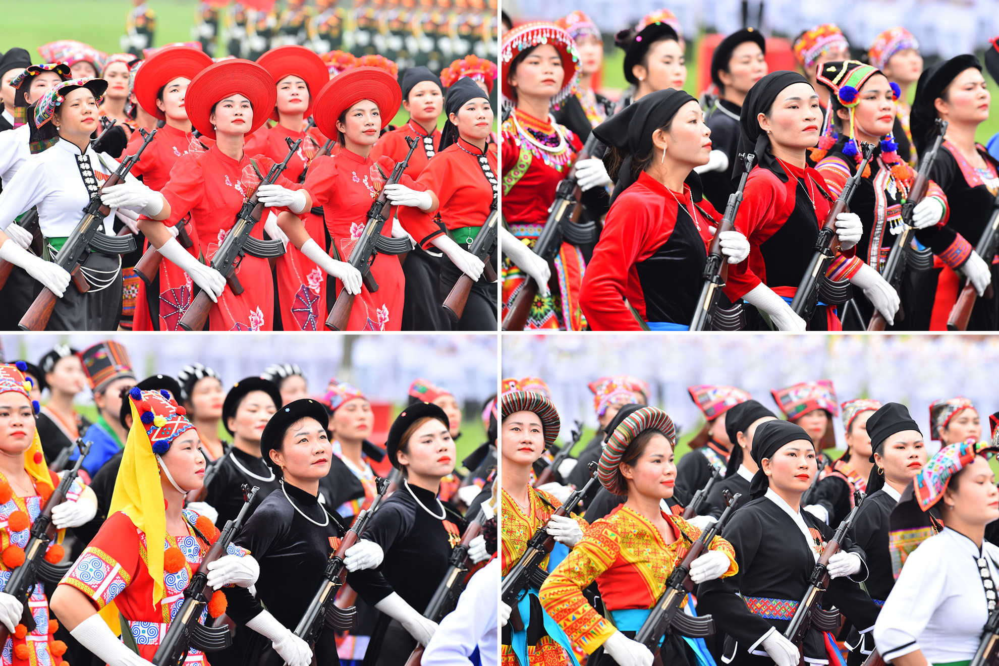 Khối Nữ dân quân các dân tộc Tây Bắc tiến vào Lễ đài. Nêu cao tinh thần yêu nước, phát huy truyền thống đoàn kết, tự lực, tự cường, nữ dân quân các dân tộc Tây Bắc không quản ngại gian khổ, hy sinh, tích cực tham gia kháng chiến, chăm nuôi bộ đội, thương binh, vận chuyển lương thực, thực phẩm, vũ khí, làm đường giao thông… cùng với phụ nữ cả nước đóng góp hơn 2 triệu ngày công trong Chiến dịch Điện Biên Phủ góp phần làm nên kỳ tích: “Rực trời đất Điện Biên toàn thắng”, kết thúc cuộc kháng chiến 3.000 ngày không nghỉ.