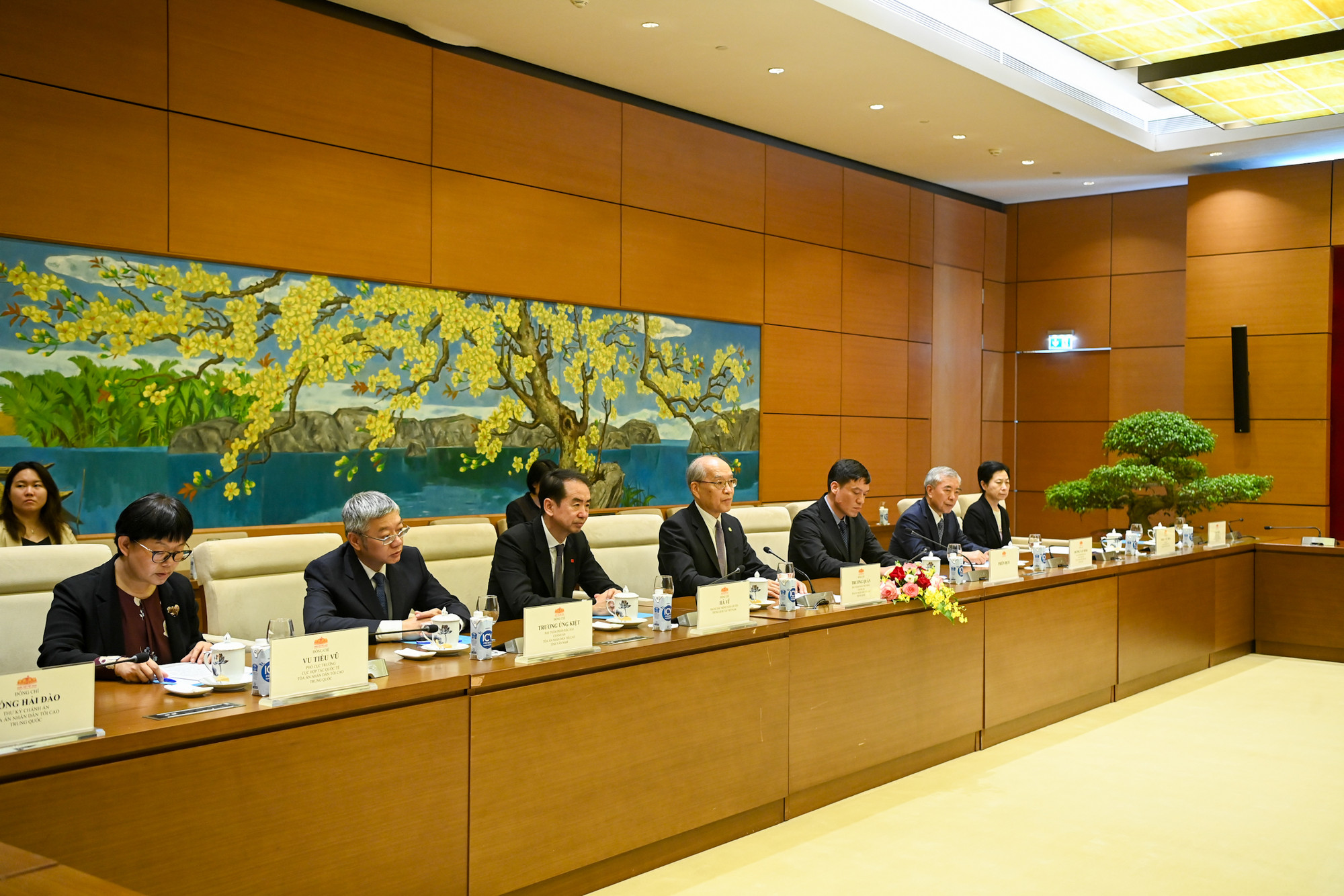 Chánh án Tòa án nhân dân tối cao Trung Quốc Trương Quân cùng Đoàn đại biểu Tòa án nhân dân tối cao Trung Quốc dự cuộc tiếp.