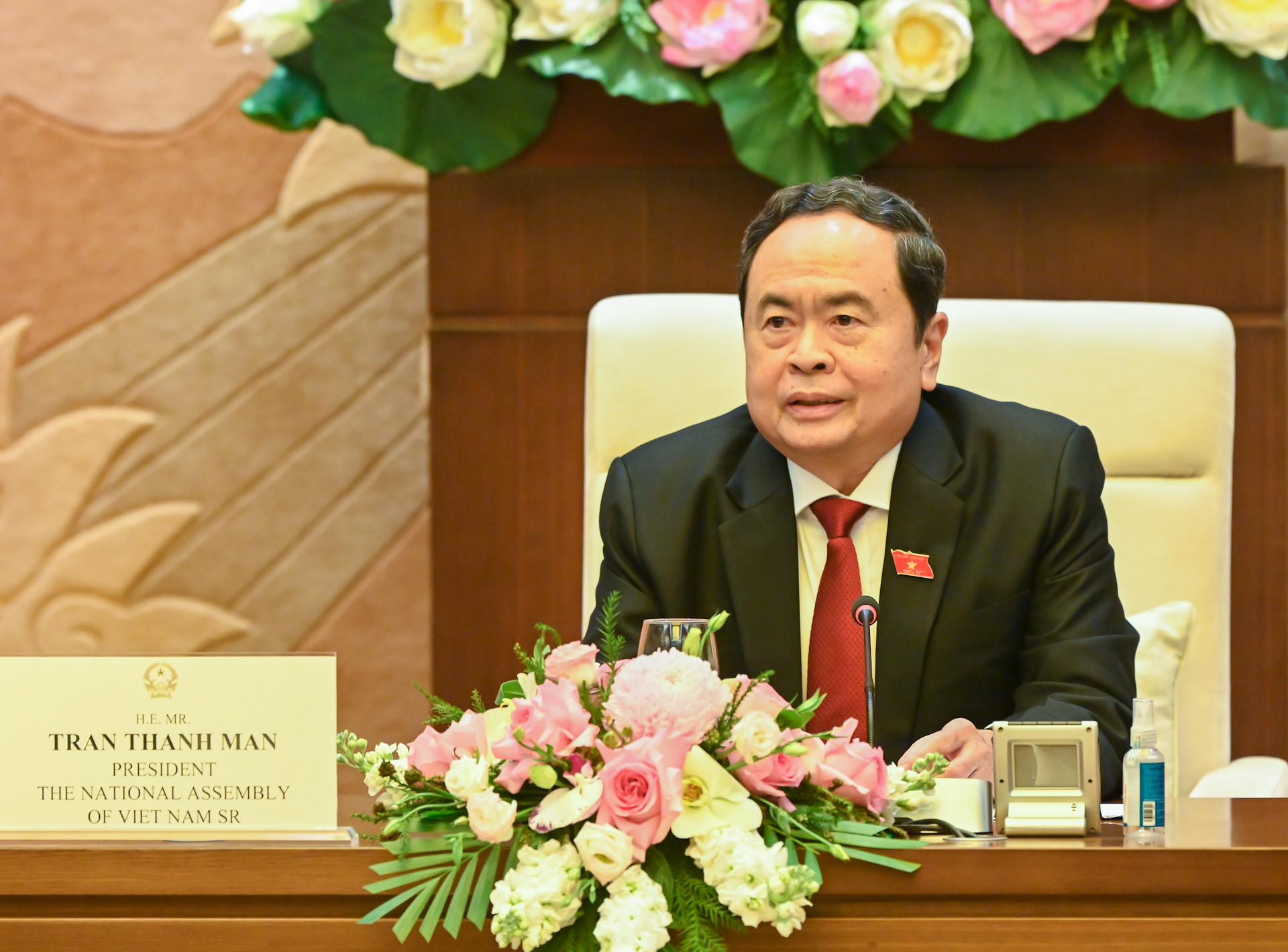 Chủ tịch Quốc hội Trần Thanh Mẫn phát biểu tại buổi tiếp.