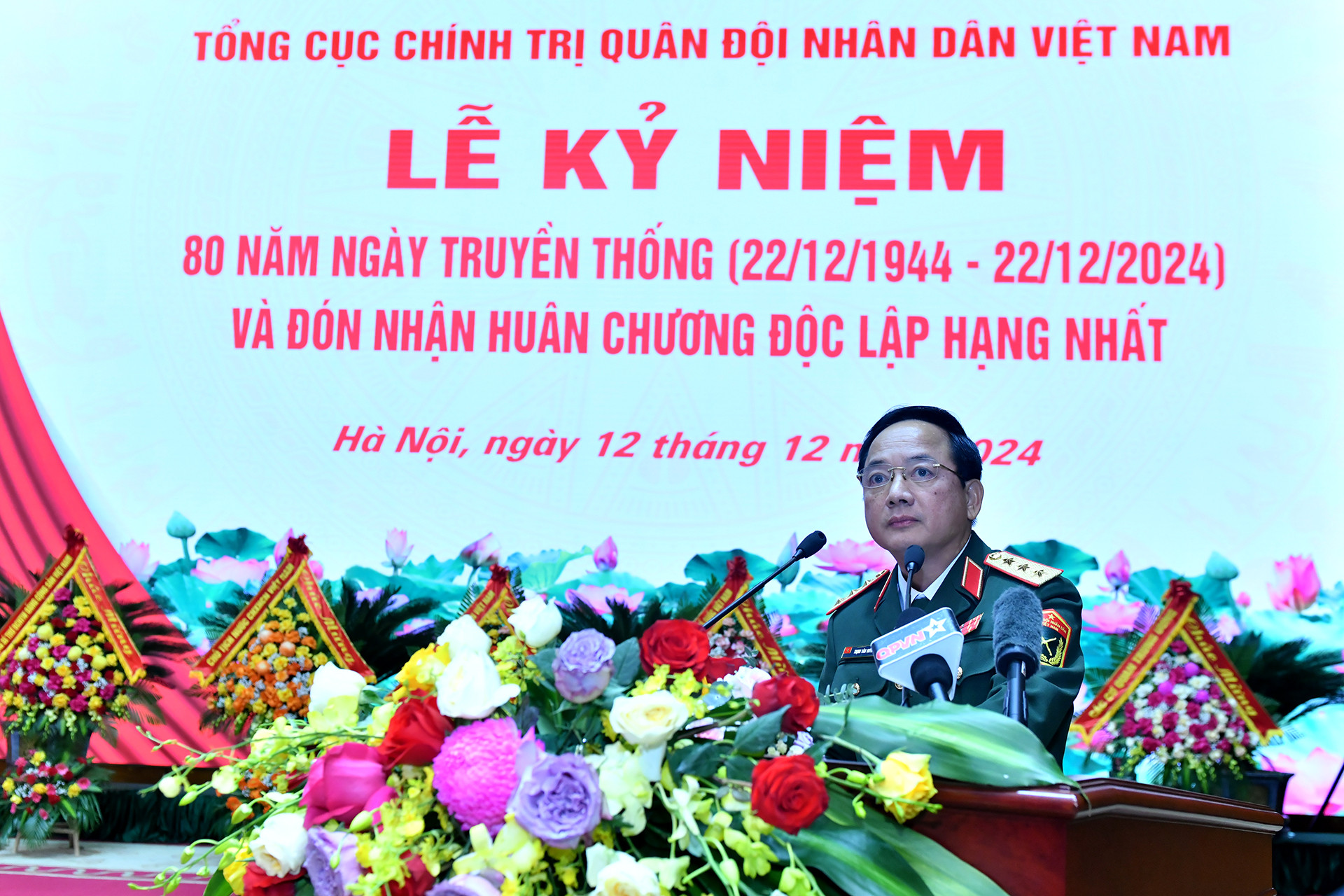 Thượng tướng Trịnh Văn Quyết, Chủ nhiệm Tổng cục Chính trị phát biểu tại Lễ kỷ niệm.