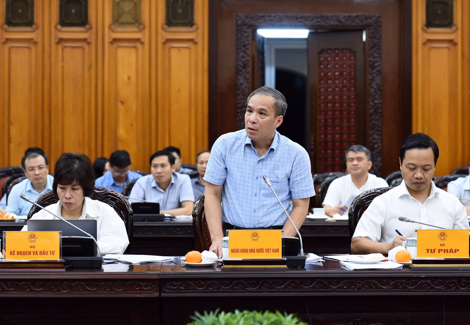 Phó Thống đốc Ngân hàng Nhà nước Việt Nam Đoàn Thái Sơn phát biểu tại cuộc họp.