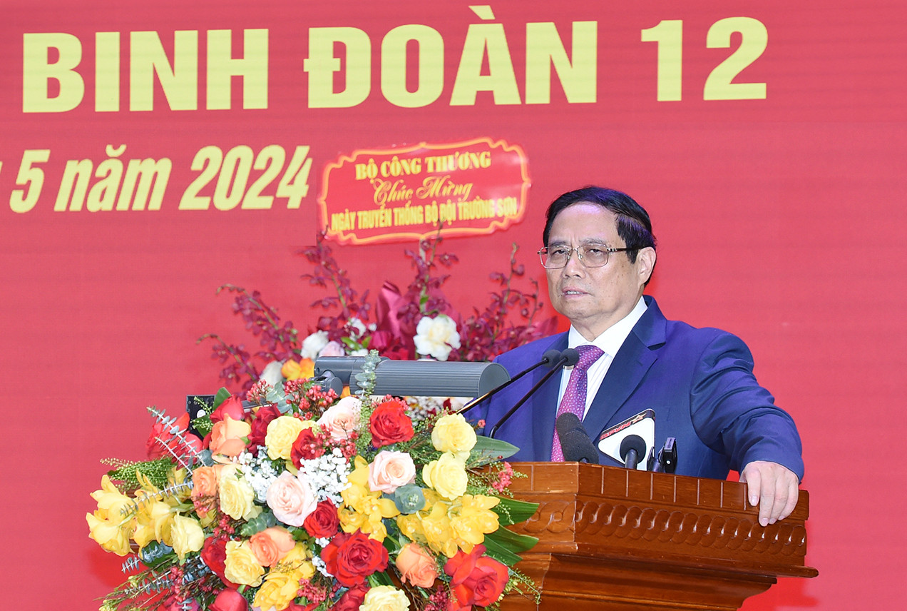Thủ tướng Phạm Minh Chính phát biểu chúc mừng cán bộ, chiến sĩ Binh đoàn 12.