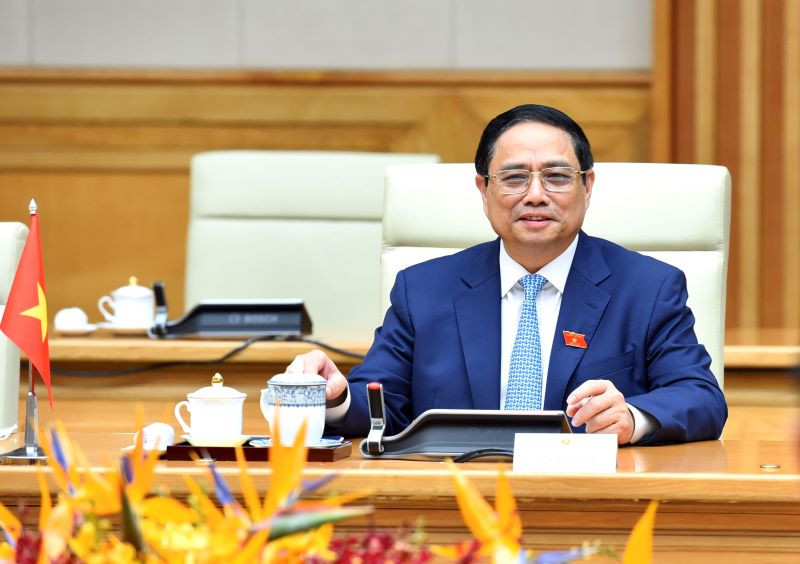 Thủ tướng Phạm Minh Chính phát biểu tại buổi hội kiến với Tổng thống Mông Cổ Ukhnaagiin Khurelsukh.