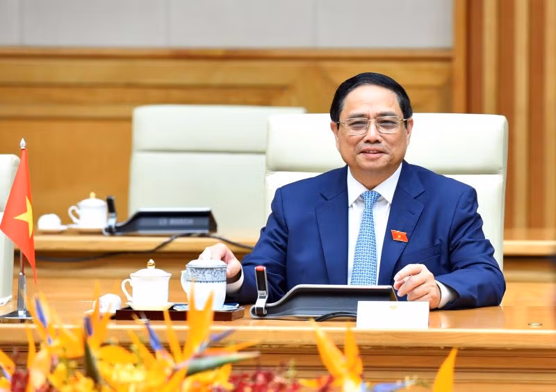 Thủ tướng Phạm Minh Chính phát biểu tại buổi hội kiến với Tổng thống Mông Cổ Ukhnaagiin Khurelsukh.