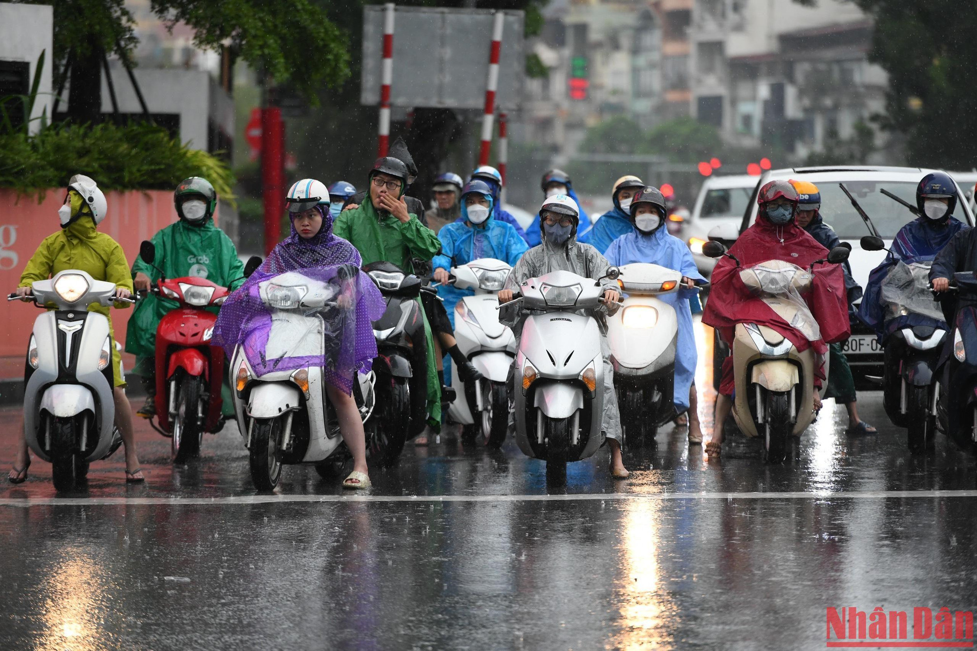 Người tham gia giao thông dừng chờ đèn đỏ tại ngã tư Đào Tấn-Liễu Giai. (Ảnh: Thành Đạt) Người tham gia giao thông dừng chờ đèn đỏ tại ngã tư Đào Tấn-Liễu Giai. (Ảnh: Thành Đạt)