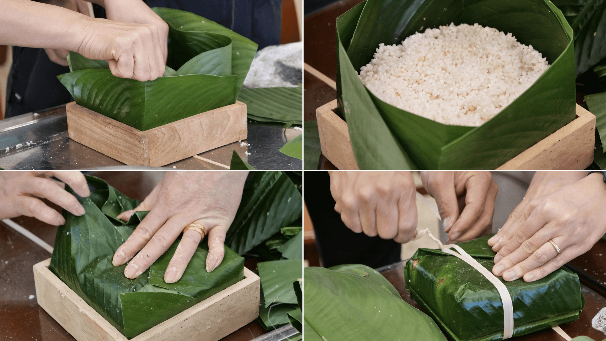 Những động tác chuyên nghiệp của cao thủ gói bánh chưng của Đại sứ quán.