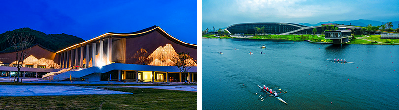 Trung tâm thể thao Ngân Hồ (ảnh trái) và Trung tâm thể thao dưới nước Phú Dương (ảnh phải).