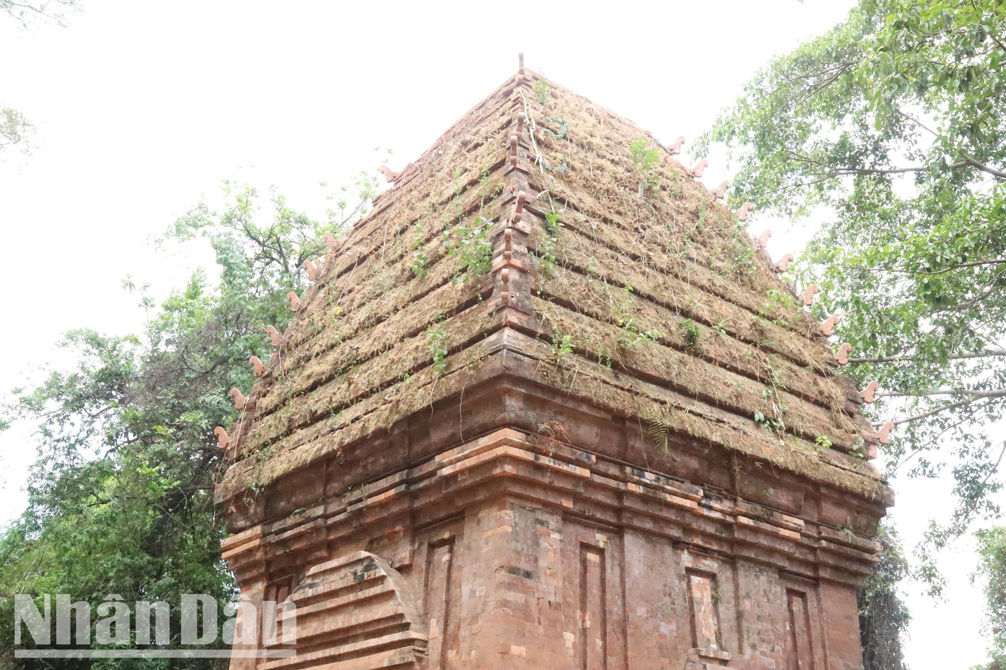 Phía trên mở rộng và thon vút hình tháp bút, khác biệt với kiến trúc của các tháp Chàm khác ở Trung Bộ.
