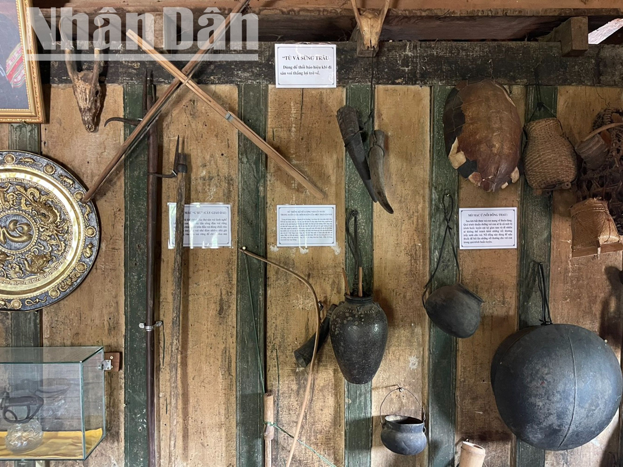 Và tại gian trưng bày của ngôi nhà sàn cổ hiện đang trưng bày rất nhiều hiện vật quý liên quan đến hoạt động săn bắt, thuần dưỡng voi rừng và các vật dụng của các thợ săn bắt voi rừng. Và tại gian trưng bày của ngôi nhà sàn cổ hiện đang trưng bày rất nhiều hiện vật quý liên quan đến hoạt động săn bắt, thuần dưỡng voi rừng và các vật dụng của các thợ săn bắt voi rừng.