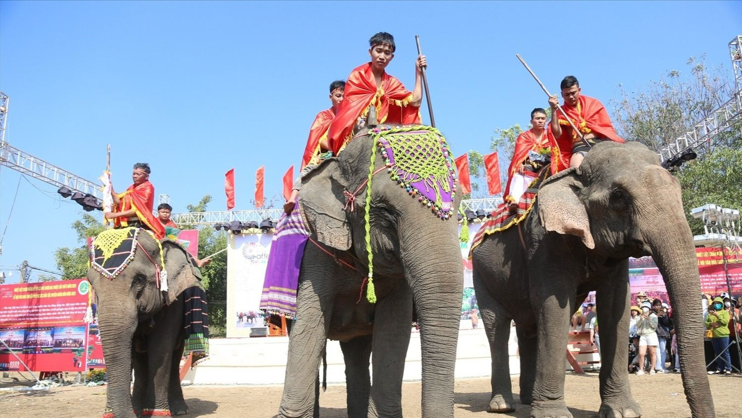 Những chú voi ở huyện Buôn Đôn được trang trí đẹp mắt để khi tham gia Hội voi.