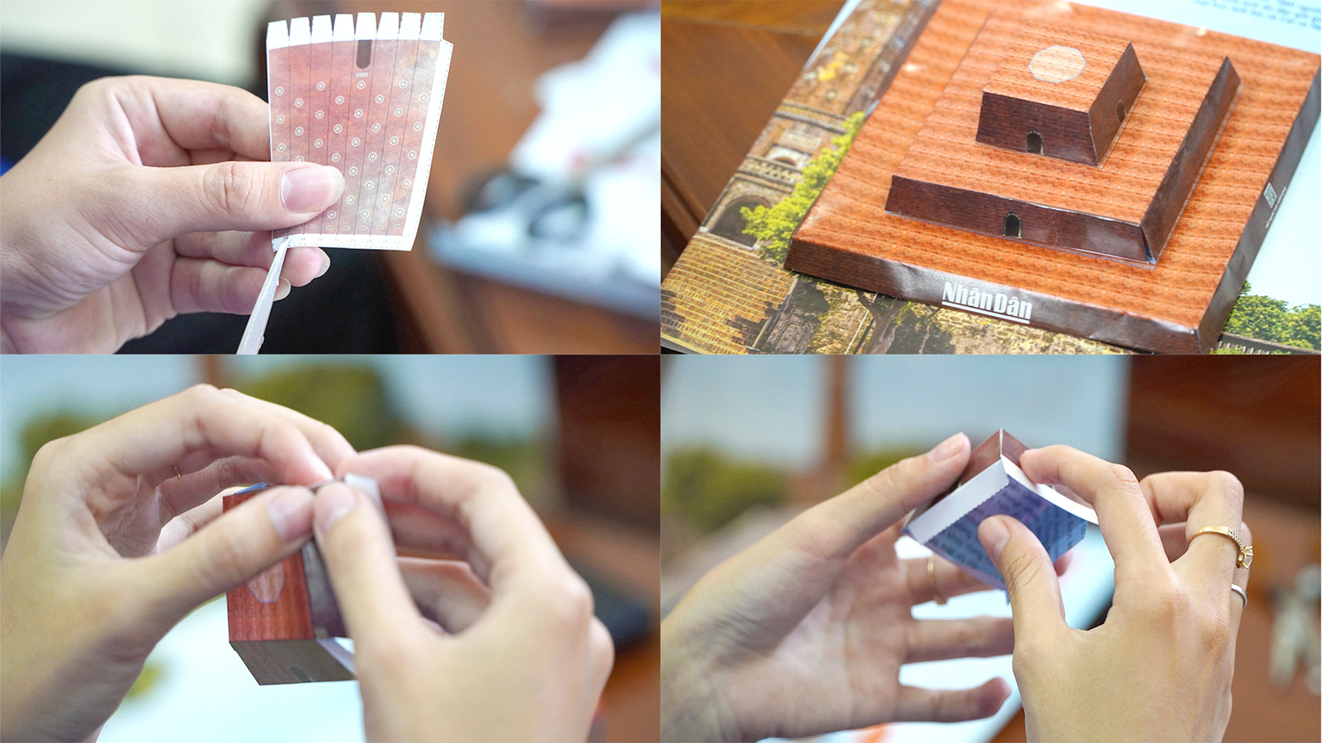 Các bạn trẻ Đồng Tháp trải nghiệm mô hình Cột cờ Hà Nội. (Ảnh: HỮU NGHĨA)