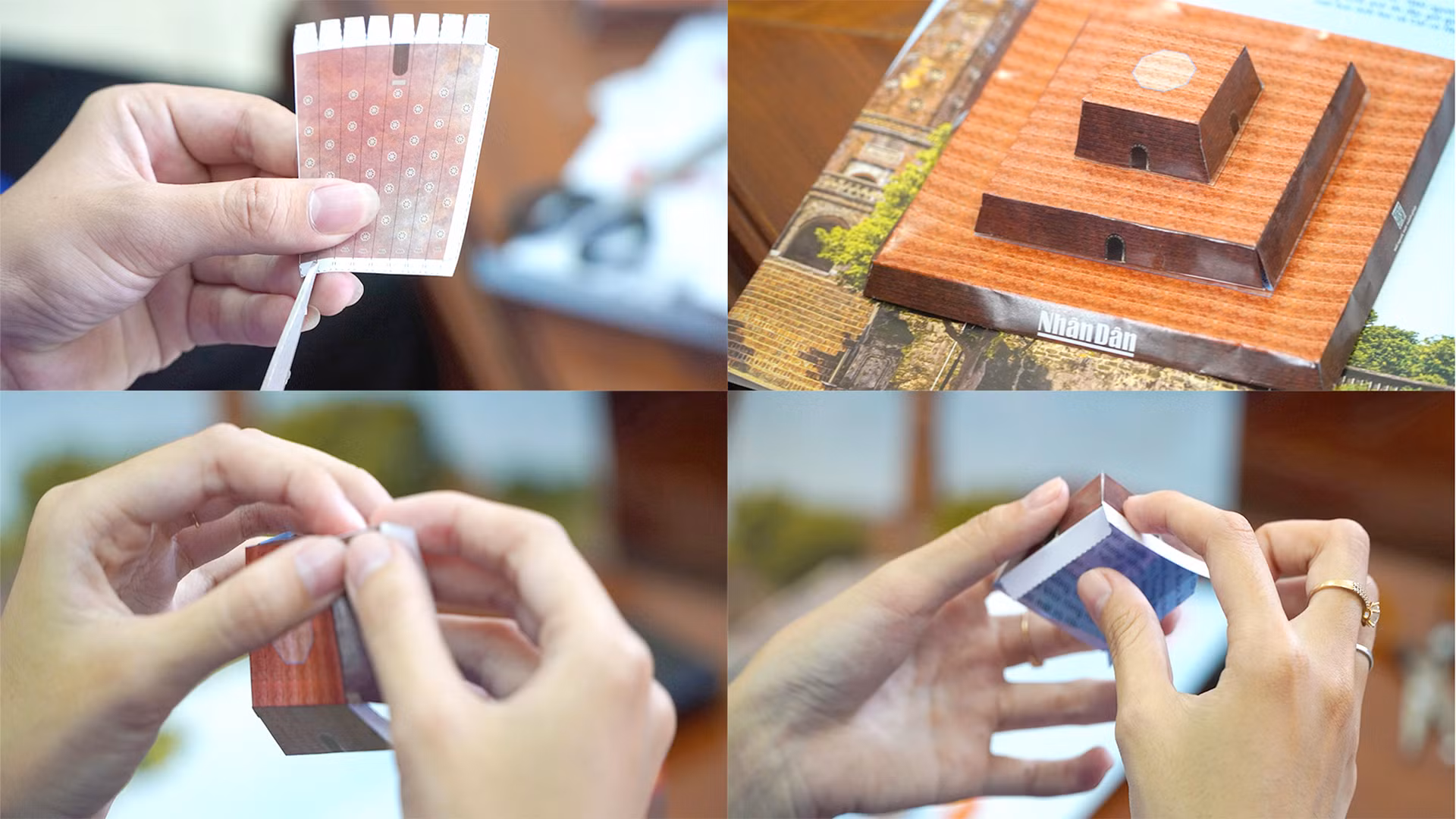 Các bạn trẻ Đồng Tháp trải nghiệm mô hình Cột cờ Hà Nội. (Ảnh: HỮU NGHĨA)