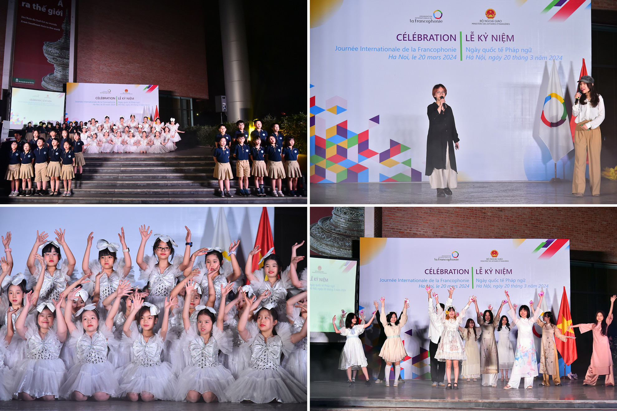 Tiết mục văn nghệ chào mừng bằng tiếng Pháp do các học sinh và sinh viên của các trường trên địa bàn thành phố Hà Nội trình diễn.