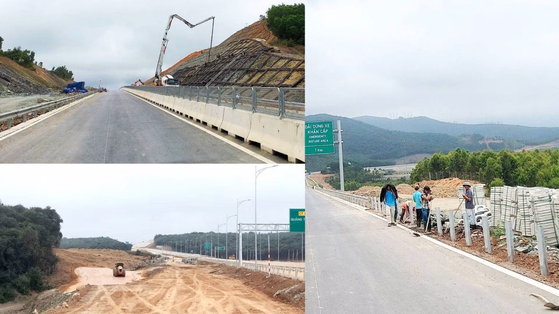 Trên các đoạn tuyến hoàn thành toàn bộ phần xây lắp, các nhà thầu đang tập trung thi công đường lên xuống hoặc xử lý chống sạt trượt ta-luy dương và lắp hộ lan đường.