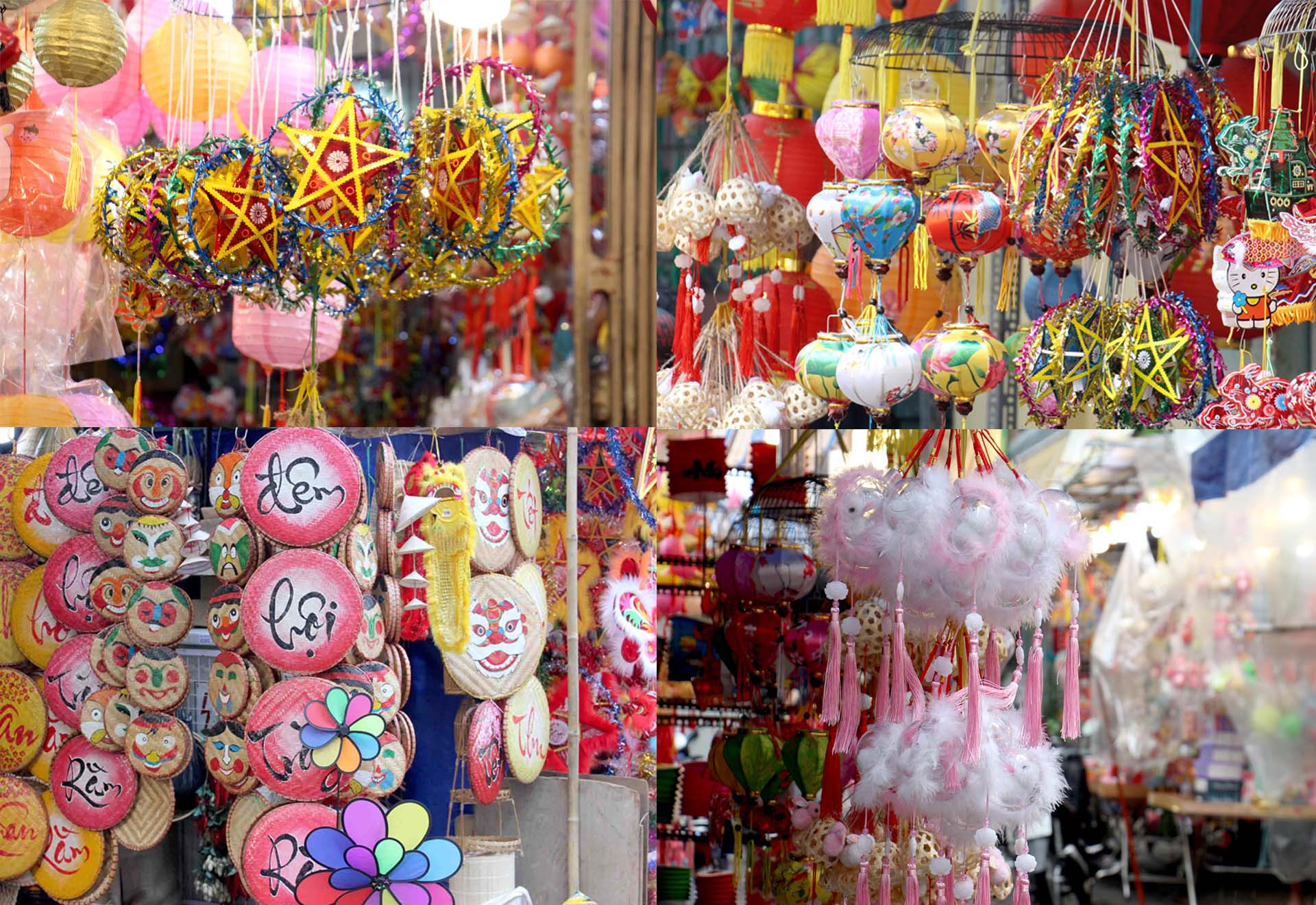 Đường lồng đèn dài khoảng 200m với hàng chục gian hàng bán đủ các loại lồng đèn với nhiều kích cỡ, phong phú các loại đồ chơi từ truyền thống tới hiện đại.