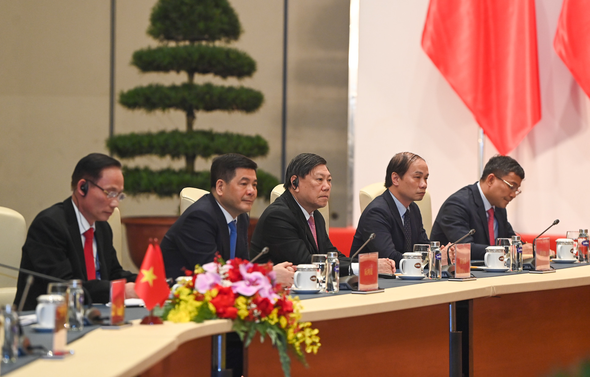 Các đại biểu Việt Nam dự buổi hội đàm.