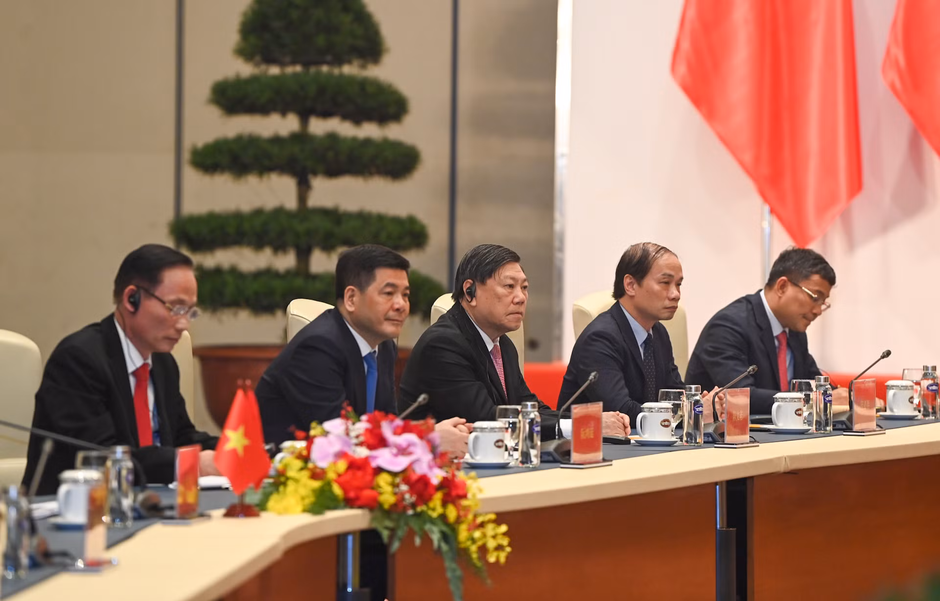 Các đại biểu Việt Nam dự buổi hội đàm.