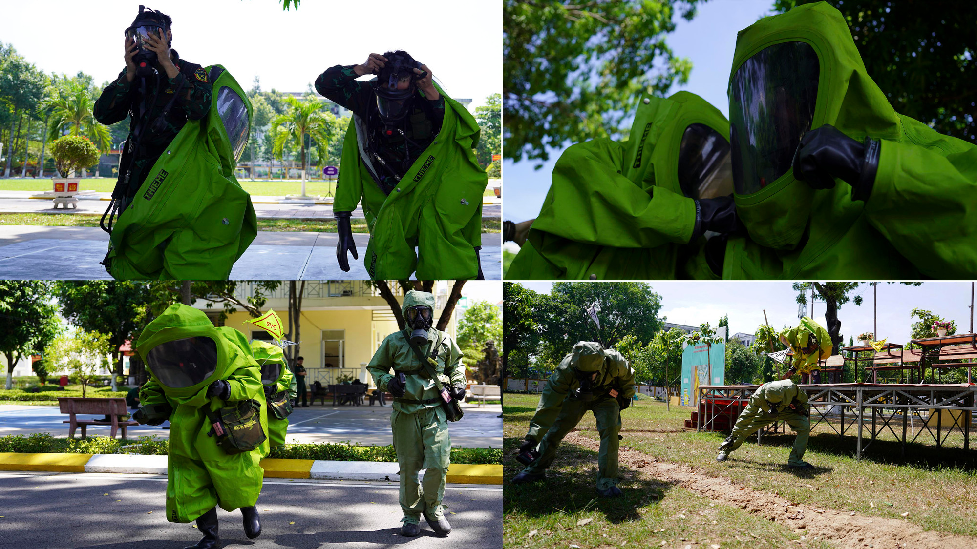 Theo quan sát, từng tuyến đường, khu vực tập kết, khán đài, vị trí trọng yếu đều được đo đạc, đánh dấu, phân tích các yếu tố có thể ảnh hưởng đến việc phát tán hoặc tiềm ẩn nguy cơ hóa học, sinh học, phóng xạ, hạt nhân.