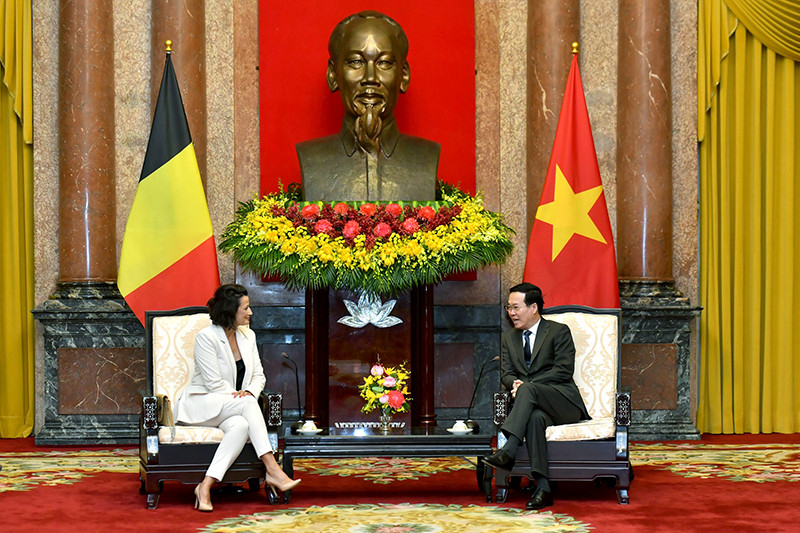 Chủ tịch nước Võ Văn Thưởng phát biểu tại buổi tiếp Chủ tịch Thượng viện Vương quốc Bỉ Stephanie D’Hose.