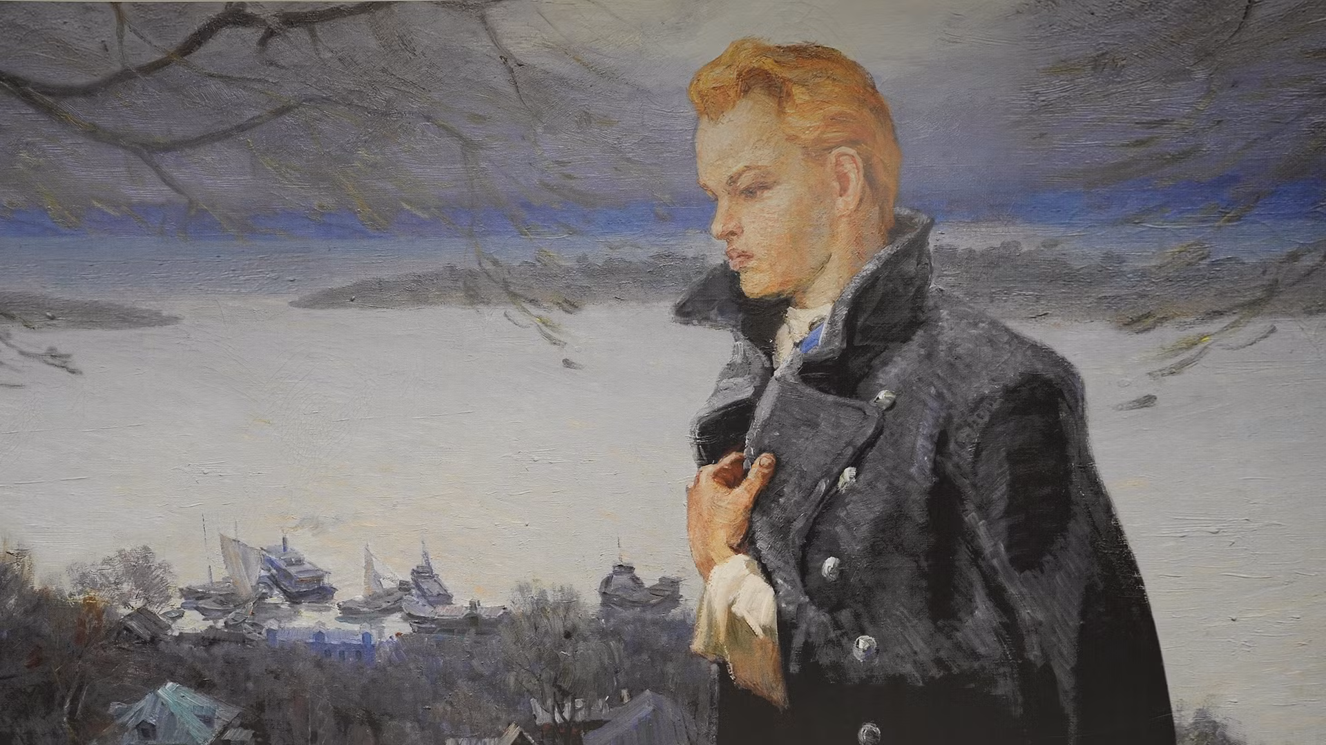 Ngay gần cửa chính, trên bức tường bên trong ngôi nhà vẽ bức chân dung V.I.Lenin thời trẻ.