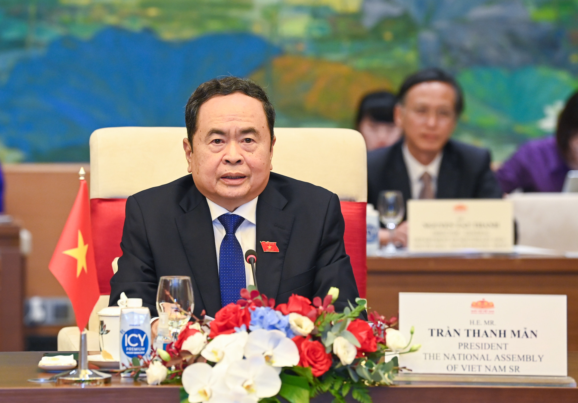 Chủ tịch Quốc hội Trần Thanh Mẫn phát biểu tại hội đàm.