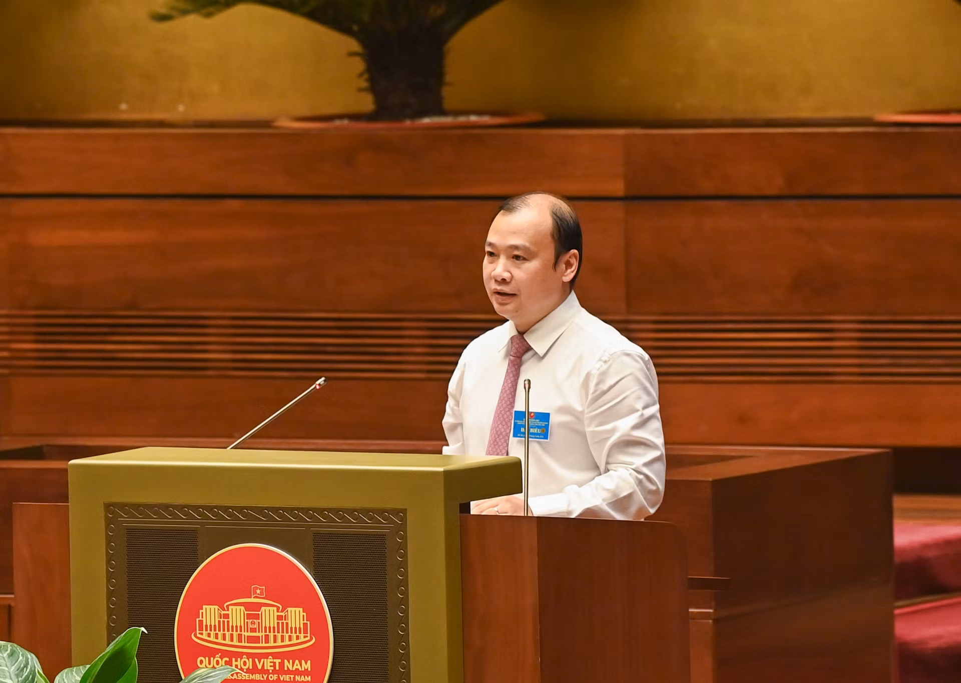 Tổng Biên tập Tạp chí Cộng sản Lê Hải Bình trình bày tham luận tại hội thảo.