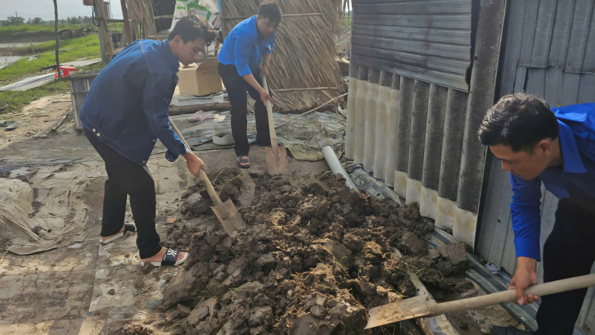 Đoàn viên thanh niên góp sức giúp đỡ người dân.