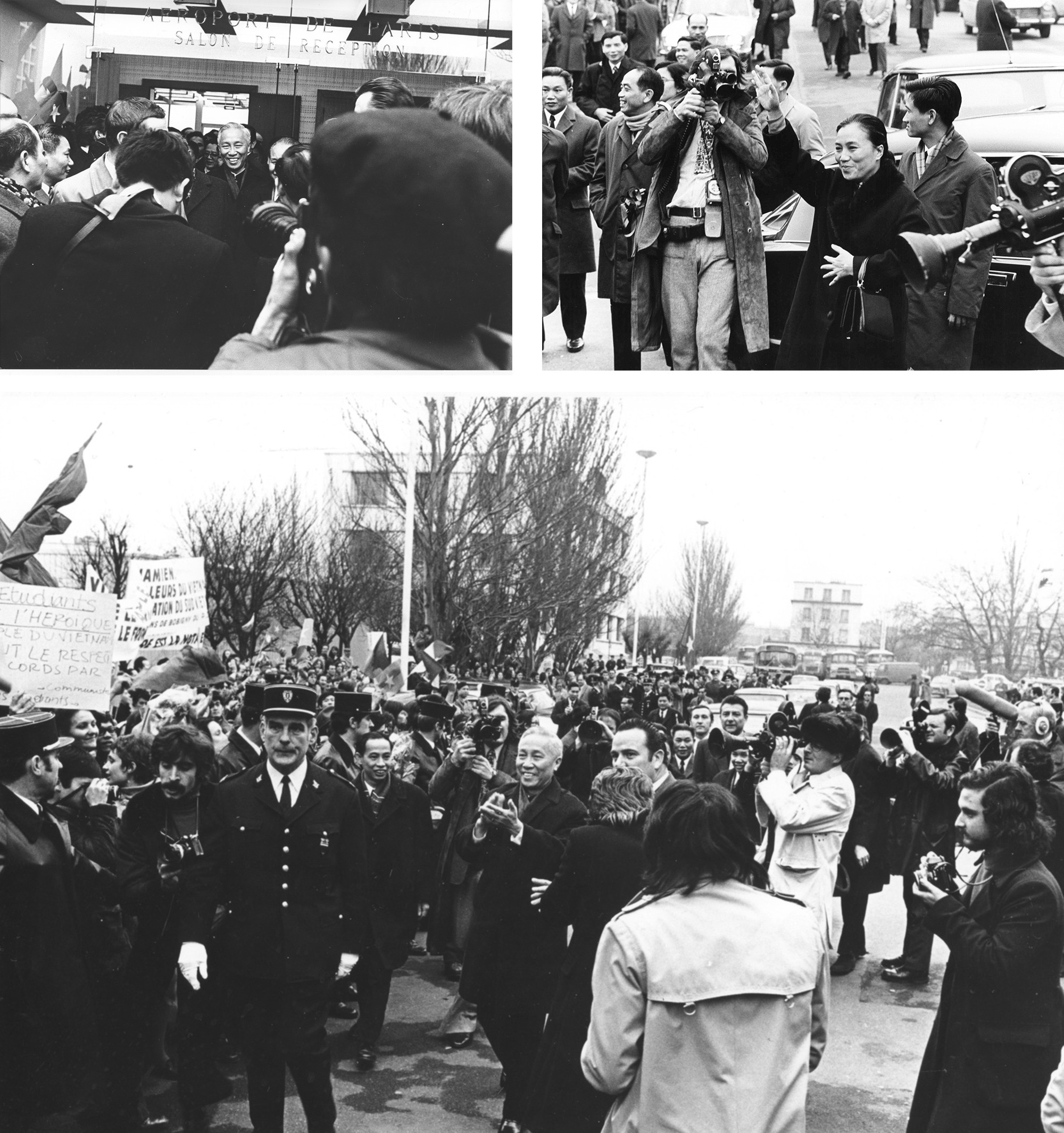 Kiều bào và các bạn Pháp đón hai phái đoàn của Việt Nam sang Paris, ngày 26/1/1973, để ký Hiệp định Paris. Kiều bào và các bạn Pháp đón hai phái đoàn của Việt Nam sang Paris, ngày 26/1/1973, để ký Hiệp định Paris.