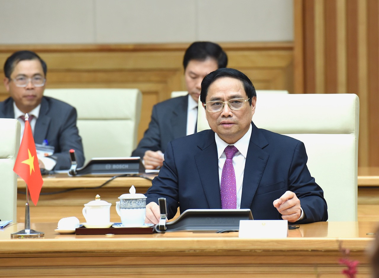 Thủ tướng Phạm Minh Chính phát biểu tại buổi hội đàm với Thủ tướng Malaysia Anwar Ibrahim.