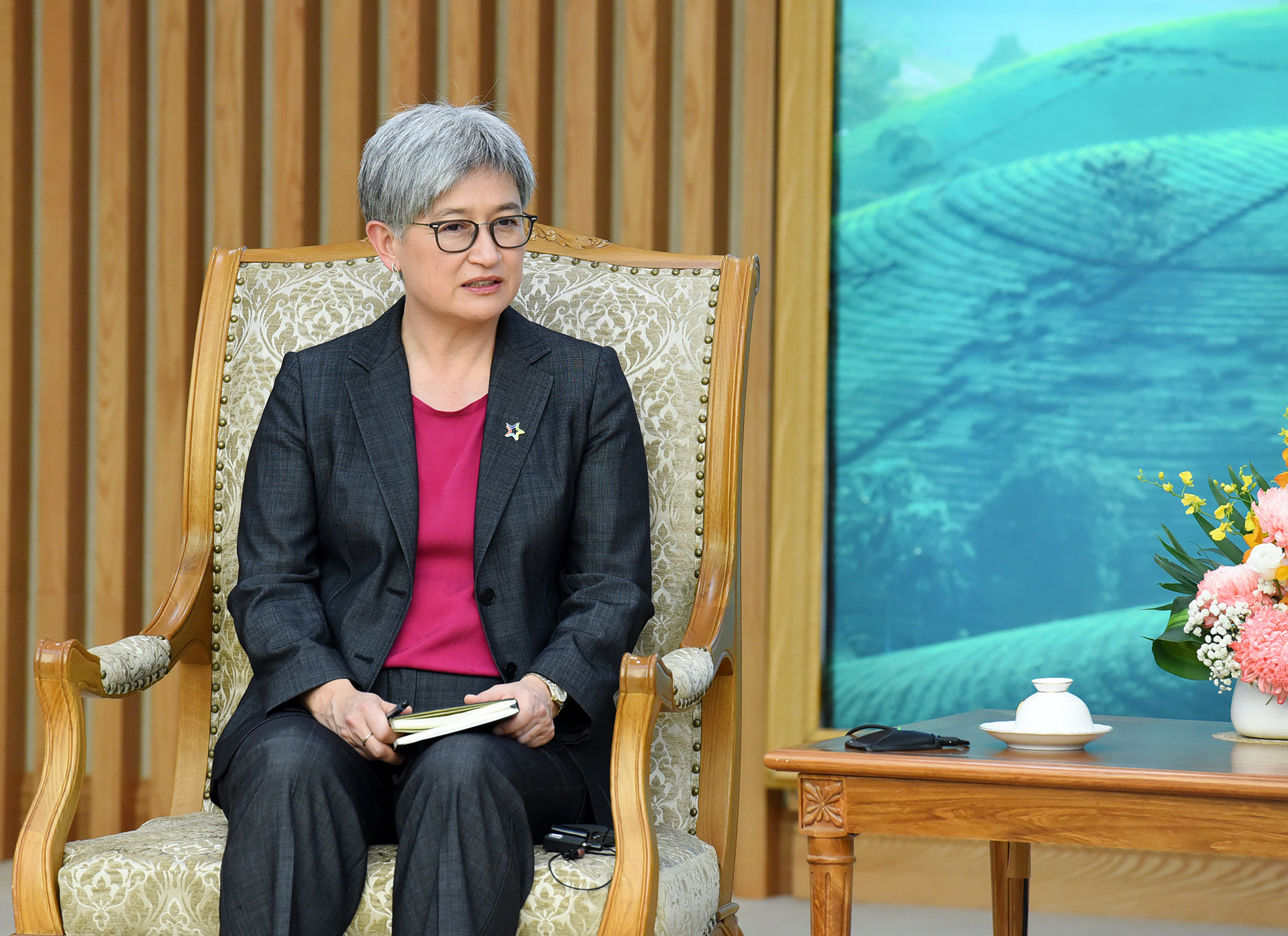 Bộ trưởng Ngoại giao Australia Penny Wong.phát biểu.