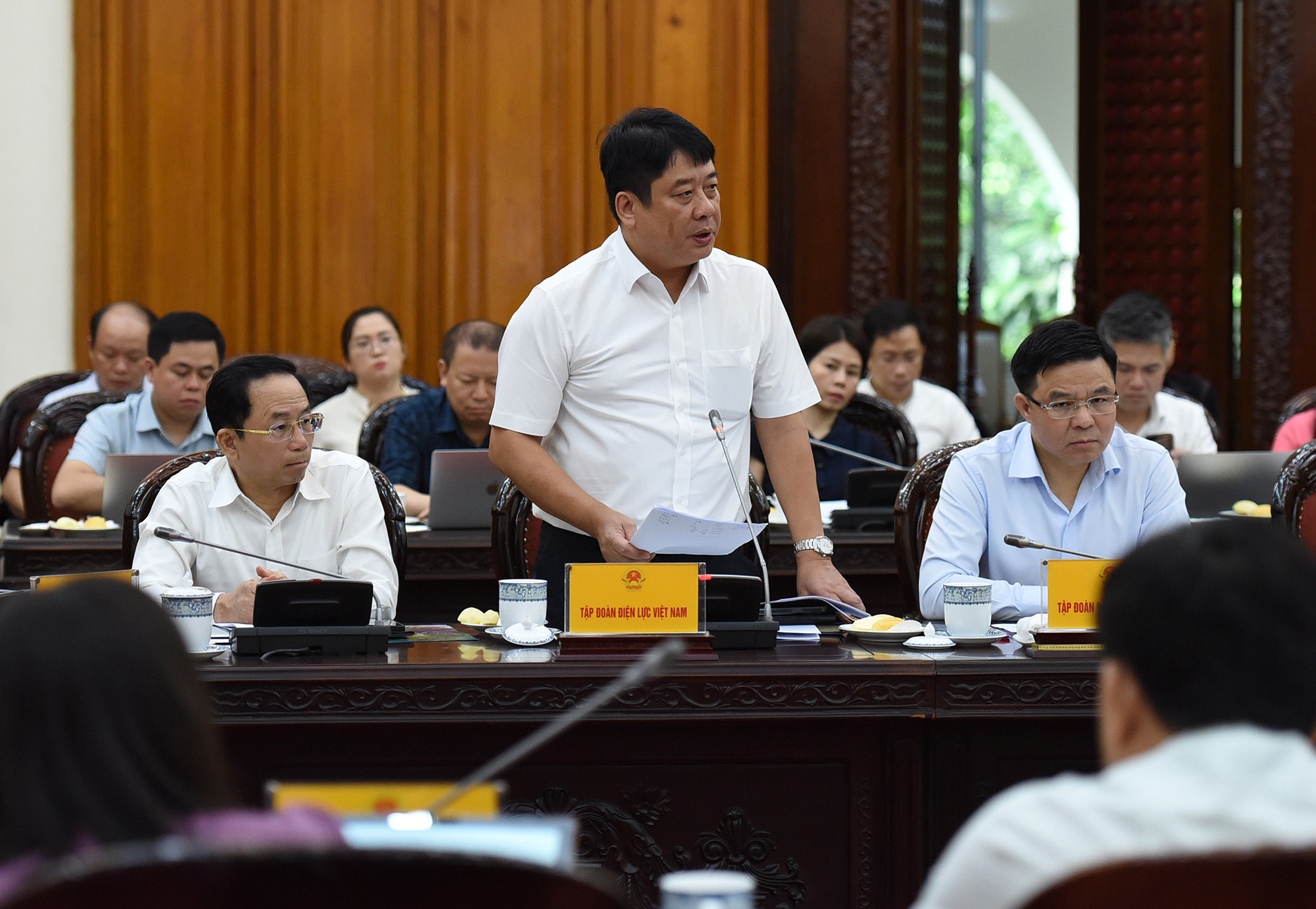 Tổng giám đốc Tập đoàn EVN Nguyễn Anh Tuấn phát biểu tại cuộc họp.