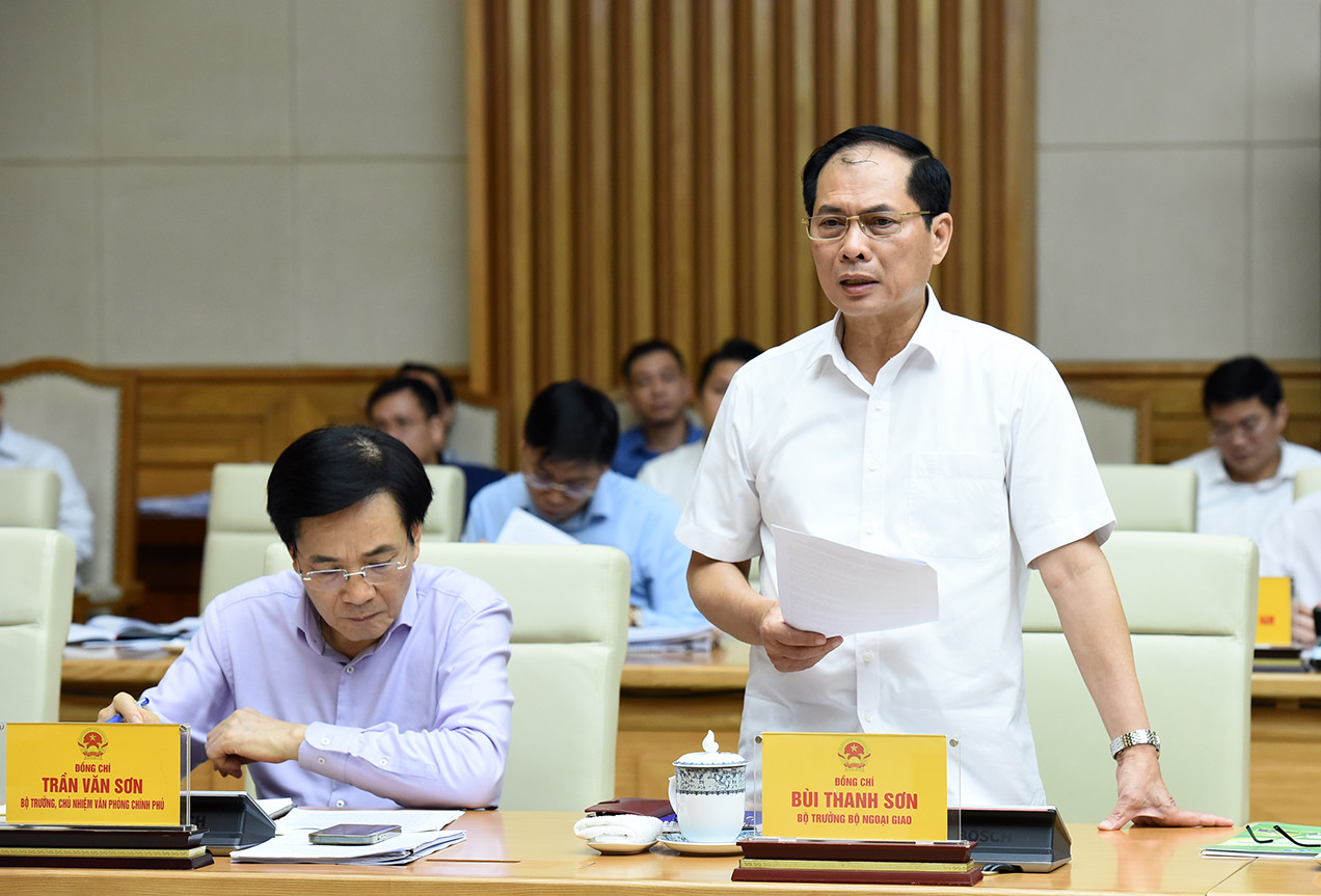 Bộ trưởng Ngoại giao Bùi Thanh Sơn phát biểu. Bộ trưởng Ngoại giao Bùi Thanh Sơn phát biểu.