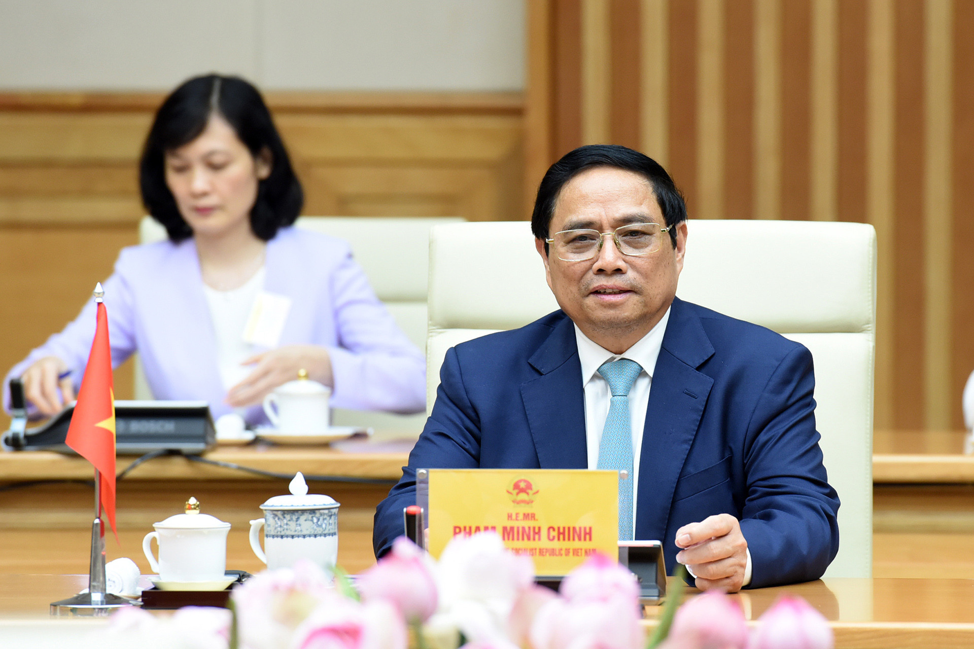 Thủ tướng Phạm Minh Chính phát biểu tại buổi tiếp Chủ tịch Quốc hội Bờ Biển Ngà Adama Bictogo.