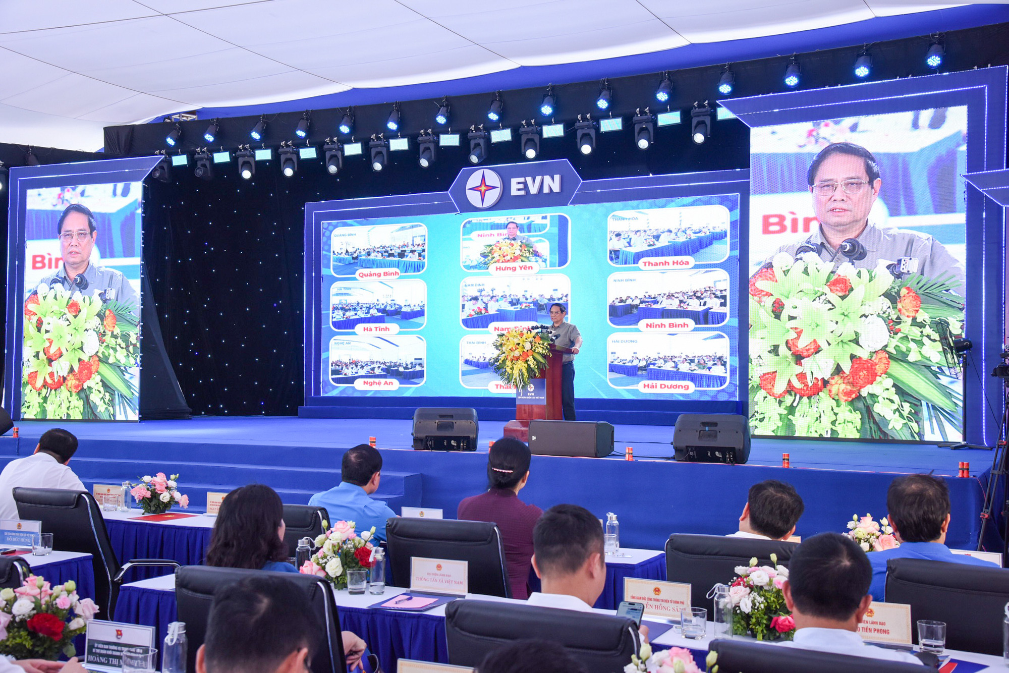 Thủ tướng Phạm Minh Chính phát biểu tại Lễ khánh thành đường dây 500kV mạch 3 tại điểm cầu Phố Nối.