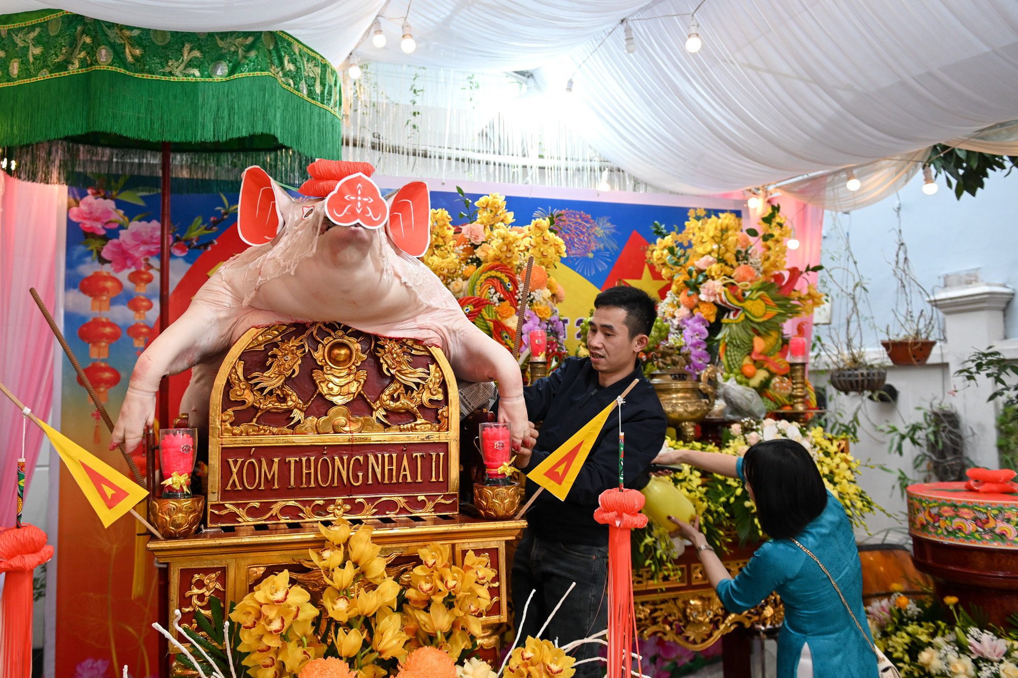 Lợn được dâng tế do người dân các xóm tuyển chọn và nuôi dưỡng chu đáo từ hằng năm trước. Mỗi xóm sẽ chỉ được chọn "ông lợn" duy nhất và phải to béo, được chăm sóc cẩn thận, sạch sẽ.