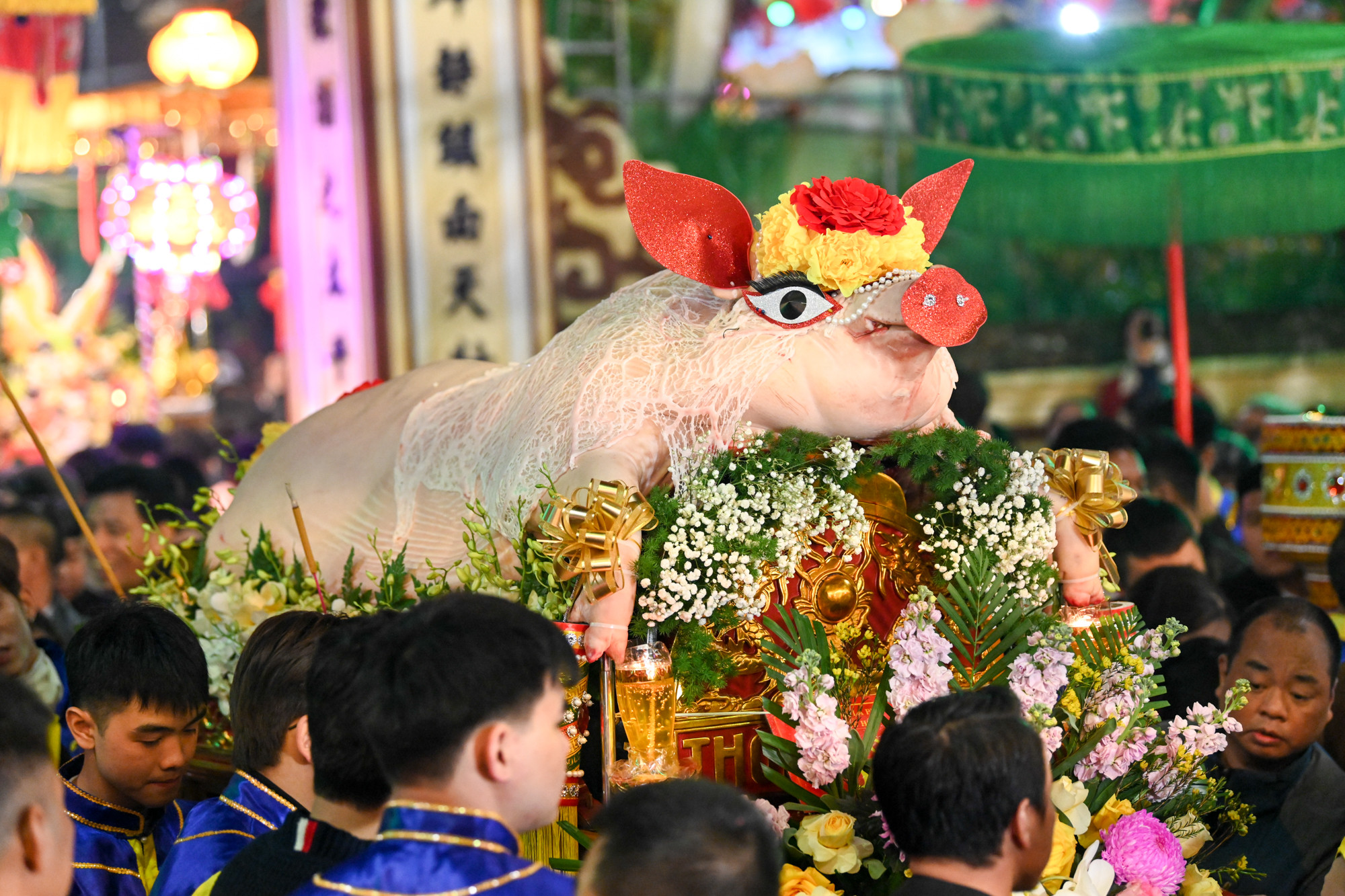 Những "ông lợn" phục vụ cho lễ hội rước lợn La Phù được trang trí gồm nhiều vị trí như mũi, mắt, tai, đầu, đuôi và tứ chi.