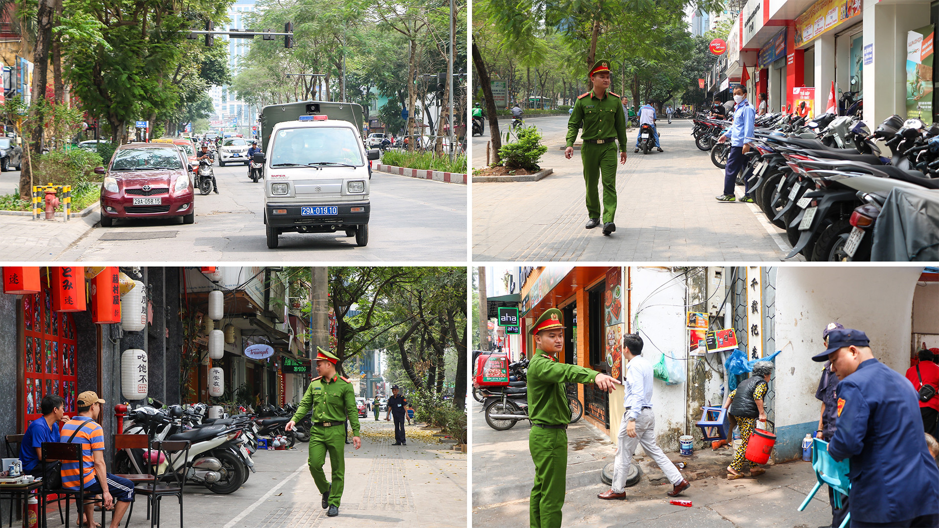 Công an phường Thành Công, quận Ba Đình, Hà Nội ra quân tuần tra, xử lý vi phạm vỉa hè ngày 21/3/2023. (Ảnh: Nhật Quang)