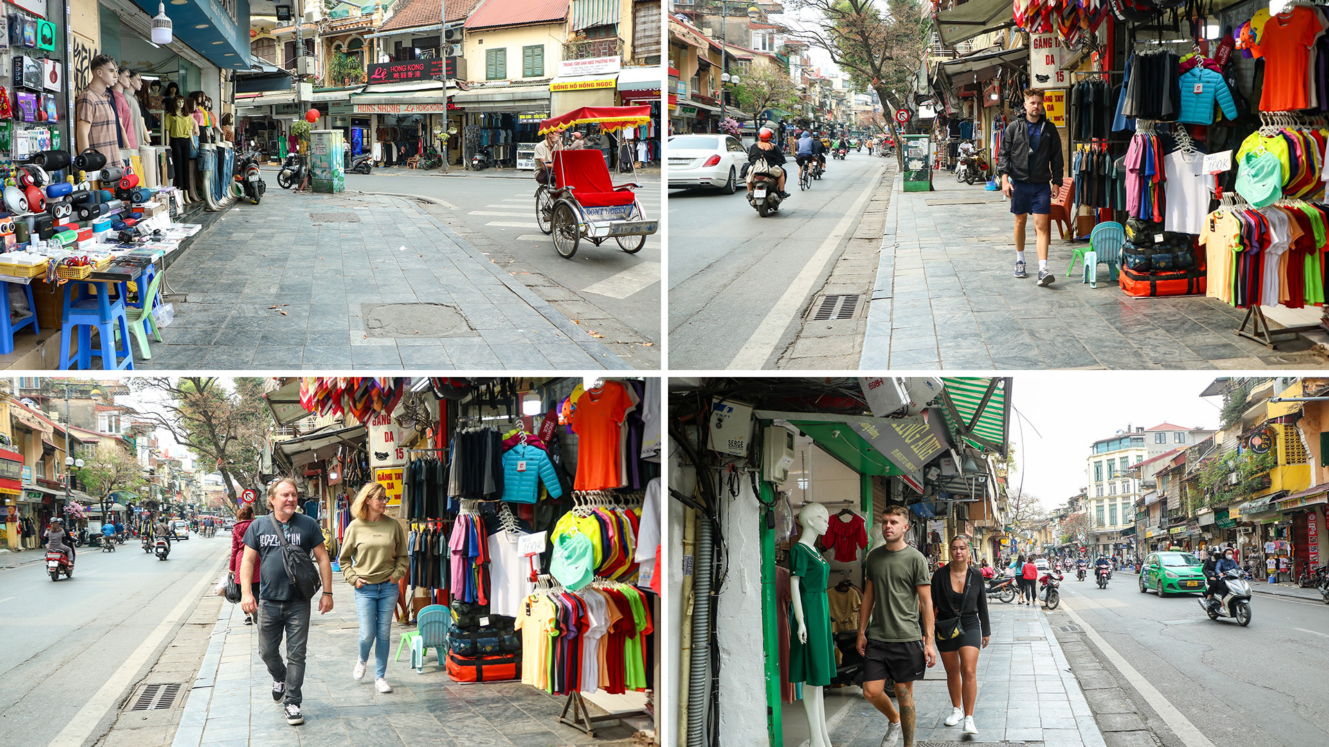 Nhiều khách nước ngoài đã có thể thoải mái dạo trên vỉa hè phố Hàng Đào, Hà Nội (Ảnh: Nhật Quang)