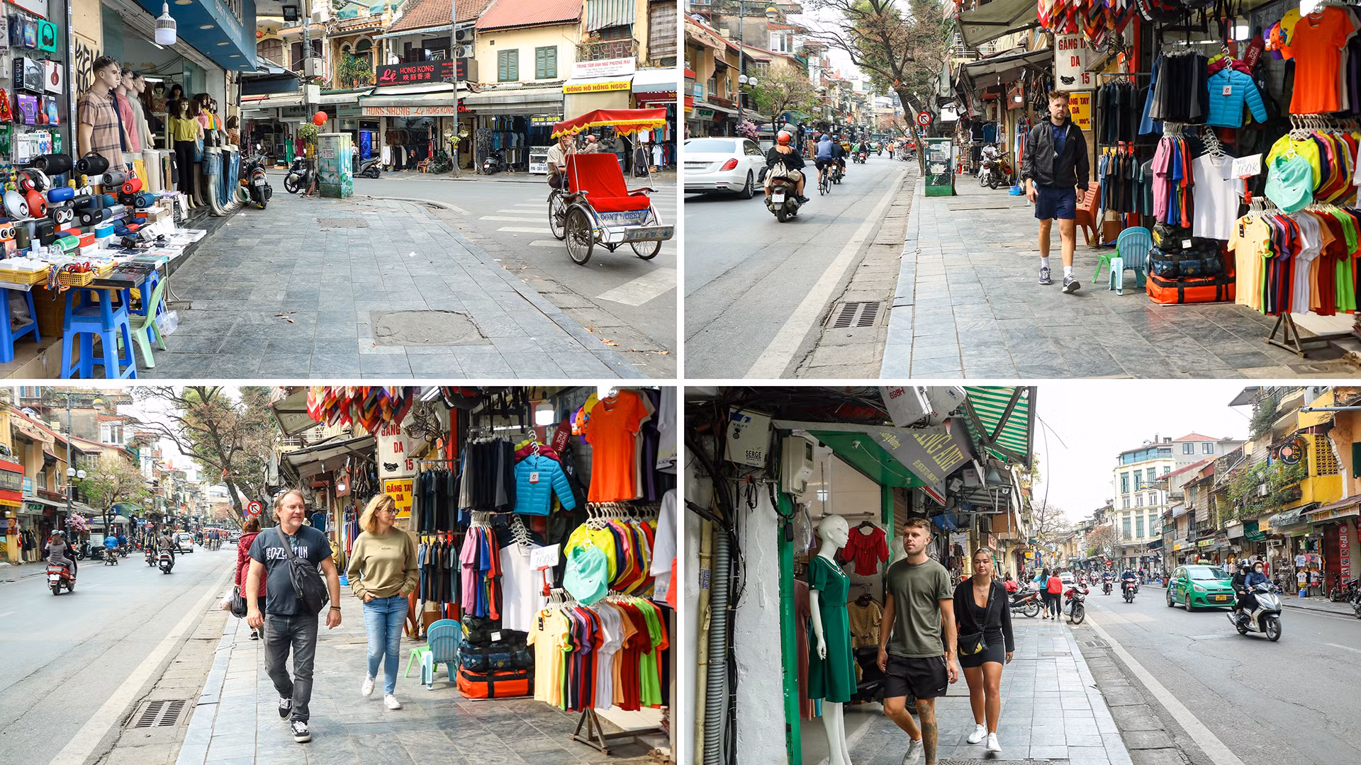 Nhiều khách nước ngoài đã có thể thoải mái dạo trên vỉa hè phố Hàng Đào, Hà Nội (Ảnh: Nhật Quang)