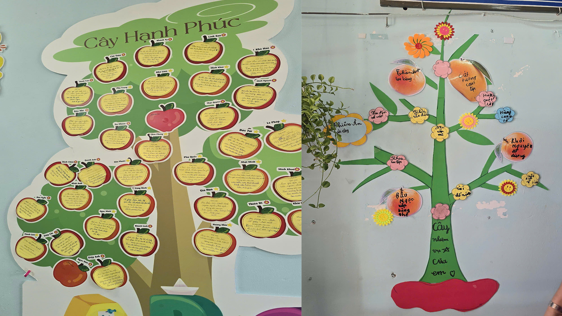 Mỗi lớp học đều có "Cây hạnh phúc", nơi các em bày tỏ tâm tư, nguyện vọng hay phân công nhiệm vụ trong lớp.