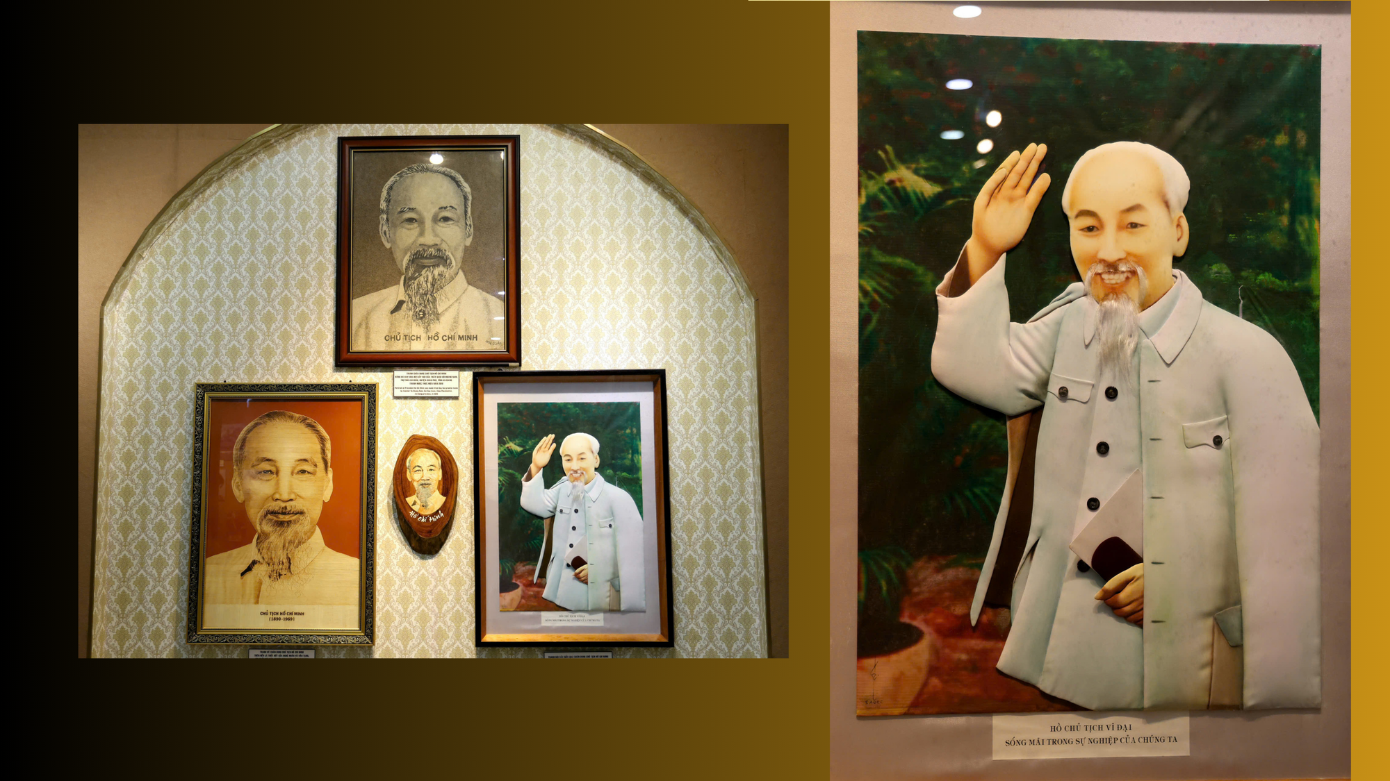 Tranh gói vải (gói lụa) chân dung Chủ tịch Hồ Chí Minh của nghệ nhân Hồ Văn Tai (9/2018).