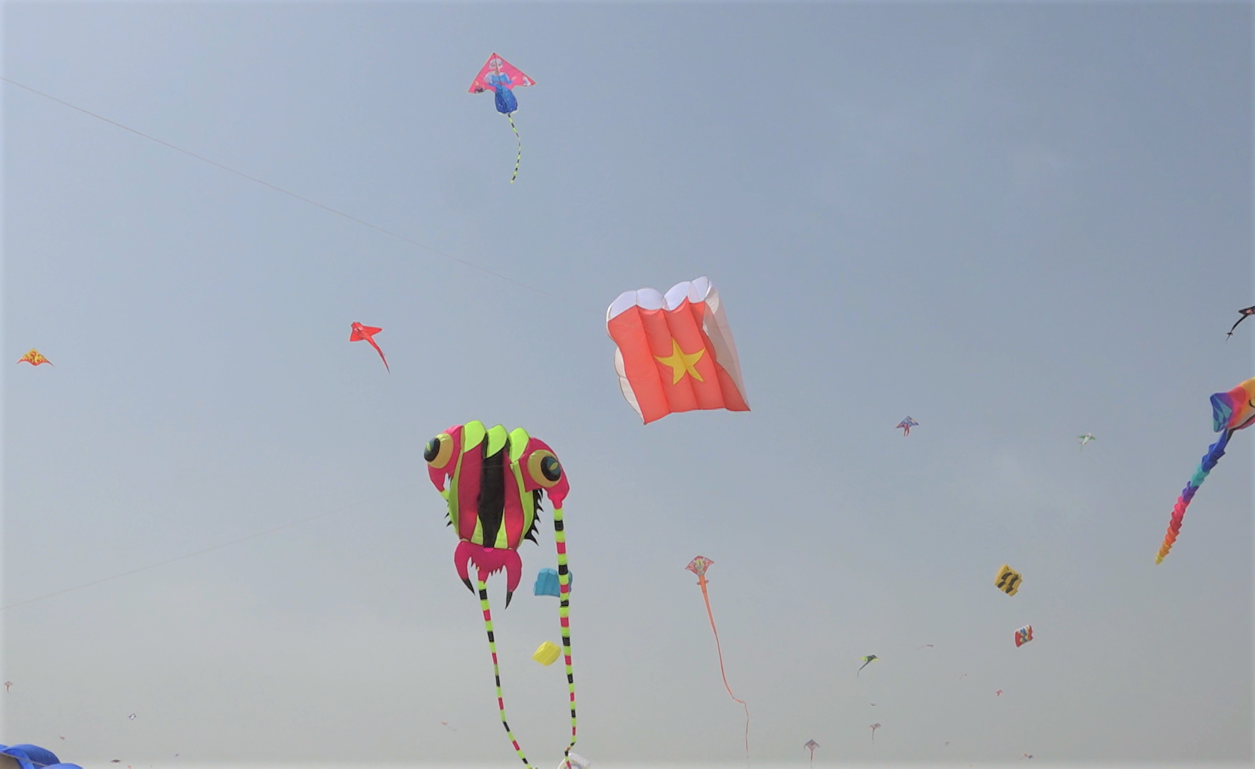 Diều mang hình cờ đỏ sao vàng tung bay. (Ảnh: HỒ QUÂN)