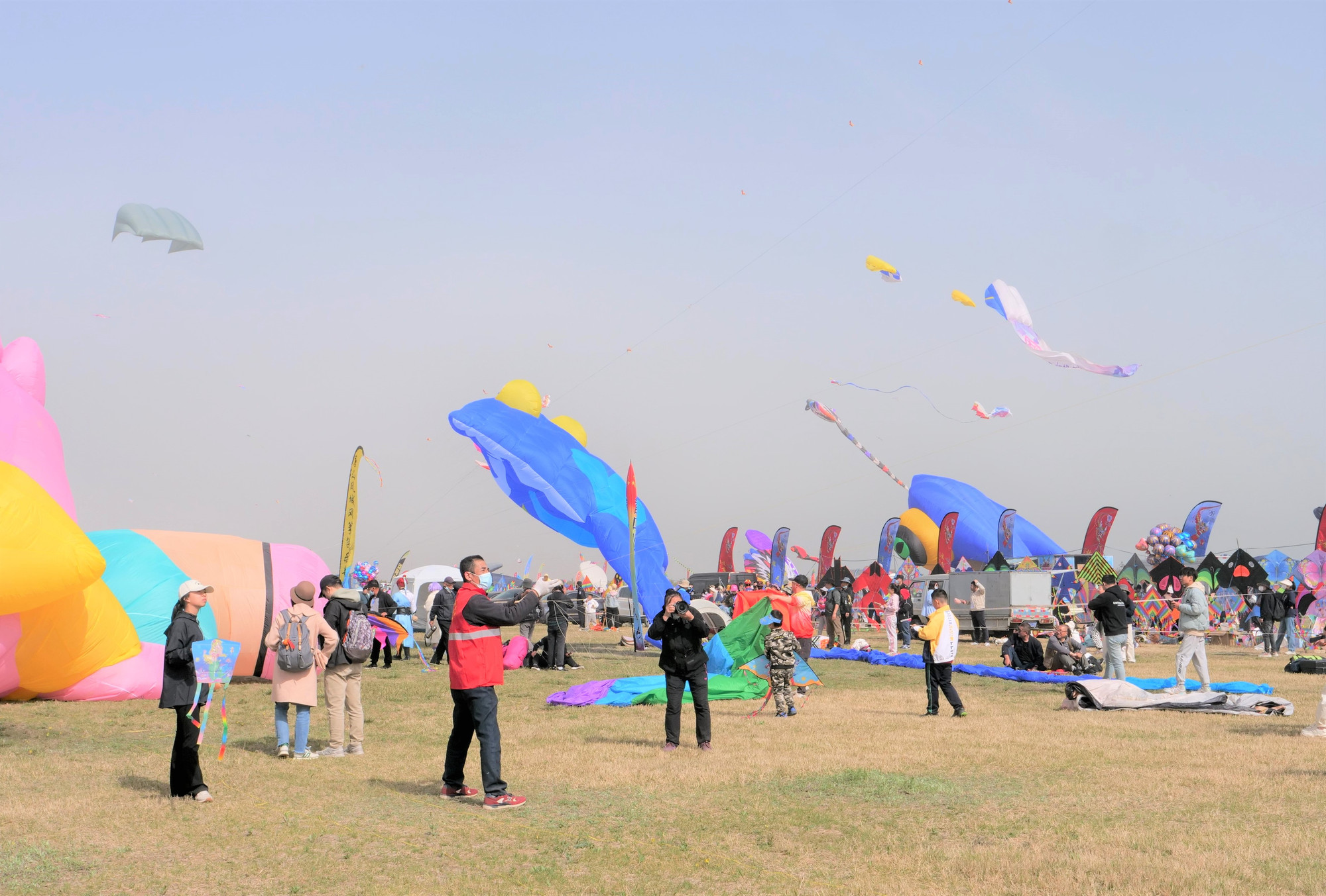 Chuẩn bị thả diều. (Ảnh: HỮU HƯNG)