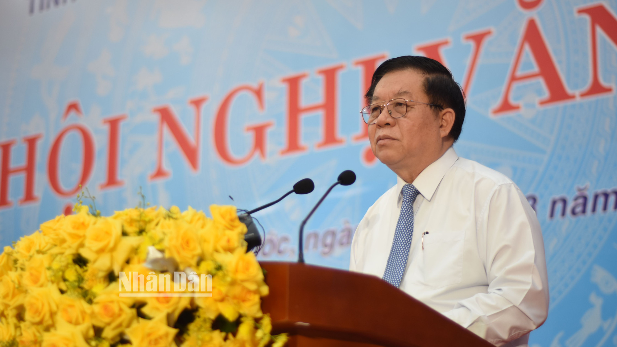 Đồng chí Nguyễn Trọng Nghĩa, Bí thư Trung ương Đảng, Trưởng Ban Tuyên giáo Trung ương phát biểu tại Hội nghị văn hóa tỉnh Bình Phước năm 2023.