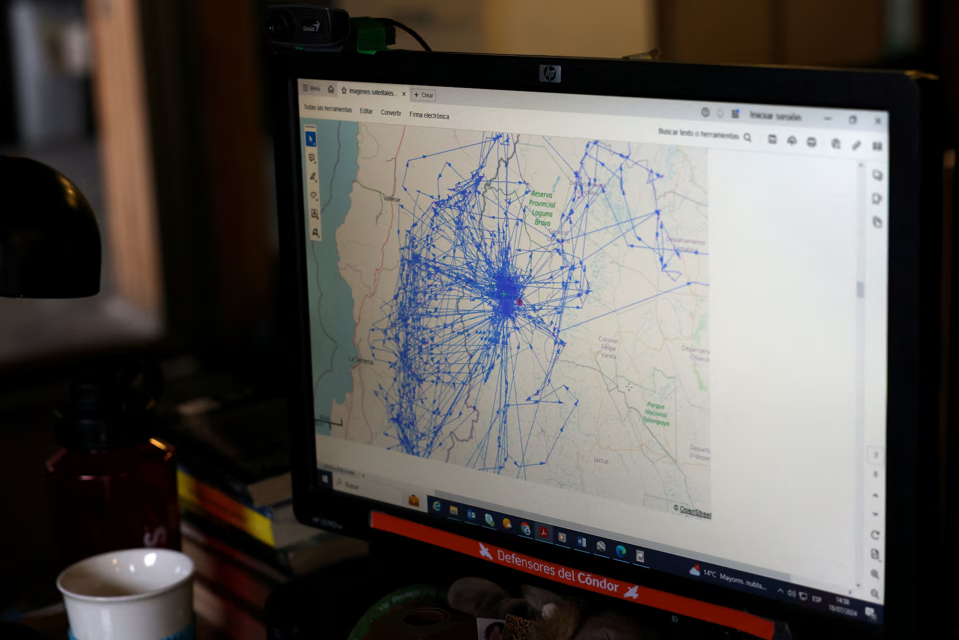 Màn hình máy tính hiển thị theo dõi GPS đường bay của con thần ưng Andes bị bắn. Nguồn: Reuters. Màn hình máy tính hiển thị theo dõi GPS đường bay của con thần ưng Andes bị bắn. Nguồn: Reuters.