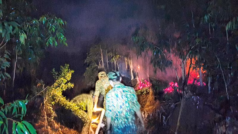 Bất chấp đêm tối, cán bộ, chiến sĩ lực lượng vũ trang tỉnh đã nhanh chóng cơ động xuống các khu vực cháy, triển khai đội hình và tổ chức “đón đầu” ngọn lửa, không để cháy lan qua khu vực khác.