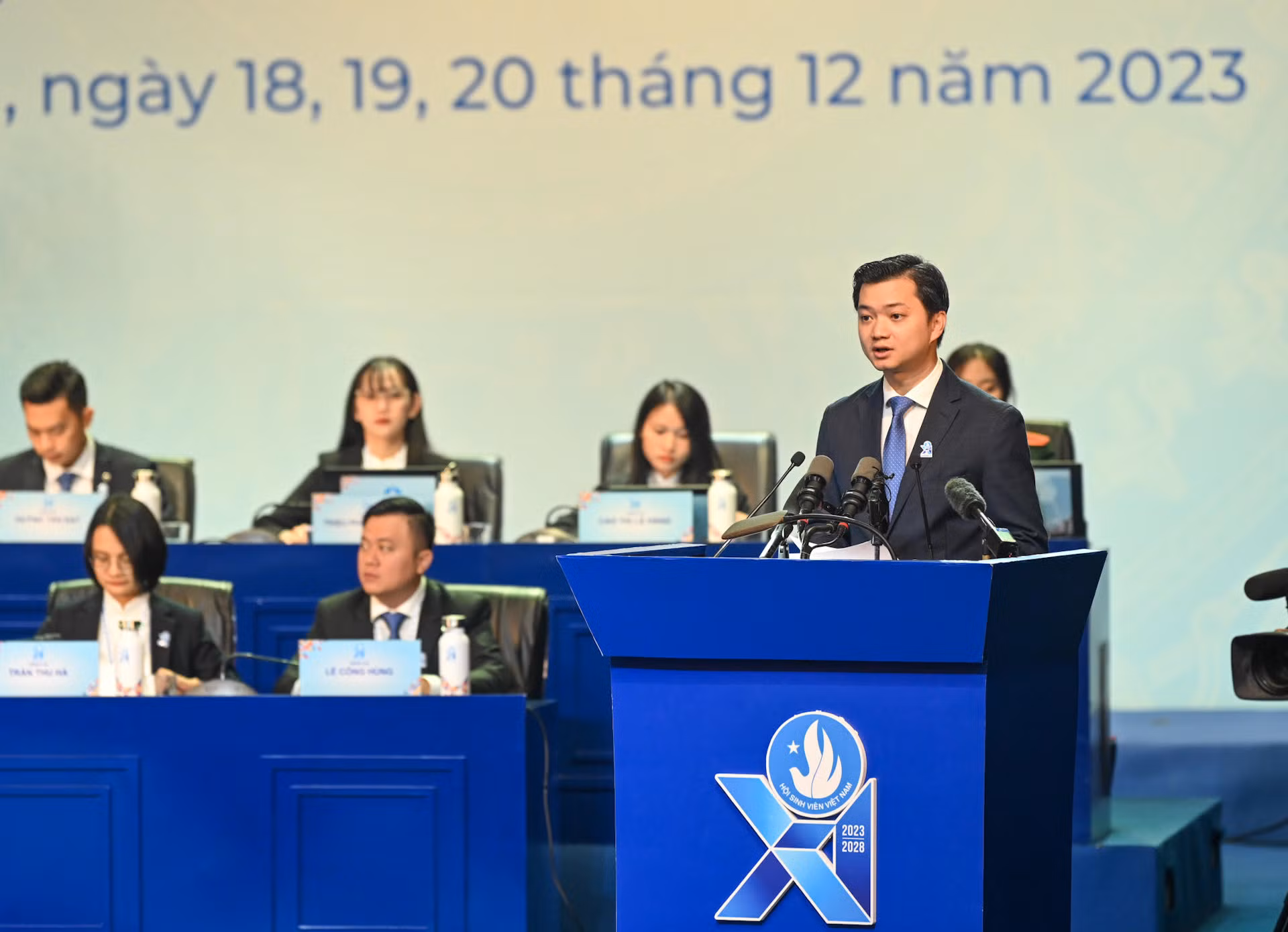 Bí thư Trung ương Đoàn, Chủ tịch Hội Sinh viên Việt Nam Nguyễn Minh Triết trình bày diễn văn chào mừng Đại hội.